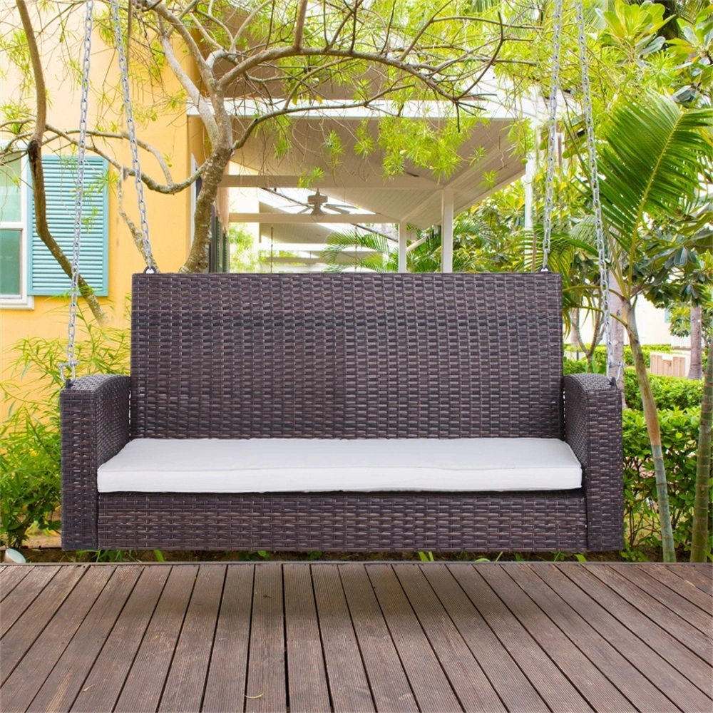 Outdoor Patio Swing Chair 2-Seater Garden Hanging Wicker Hammock Bench with Canopy for Deck view 2