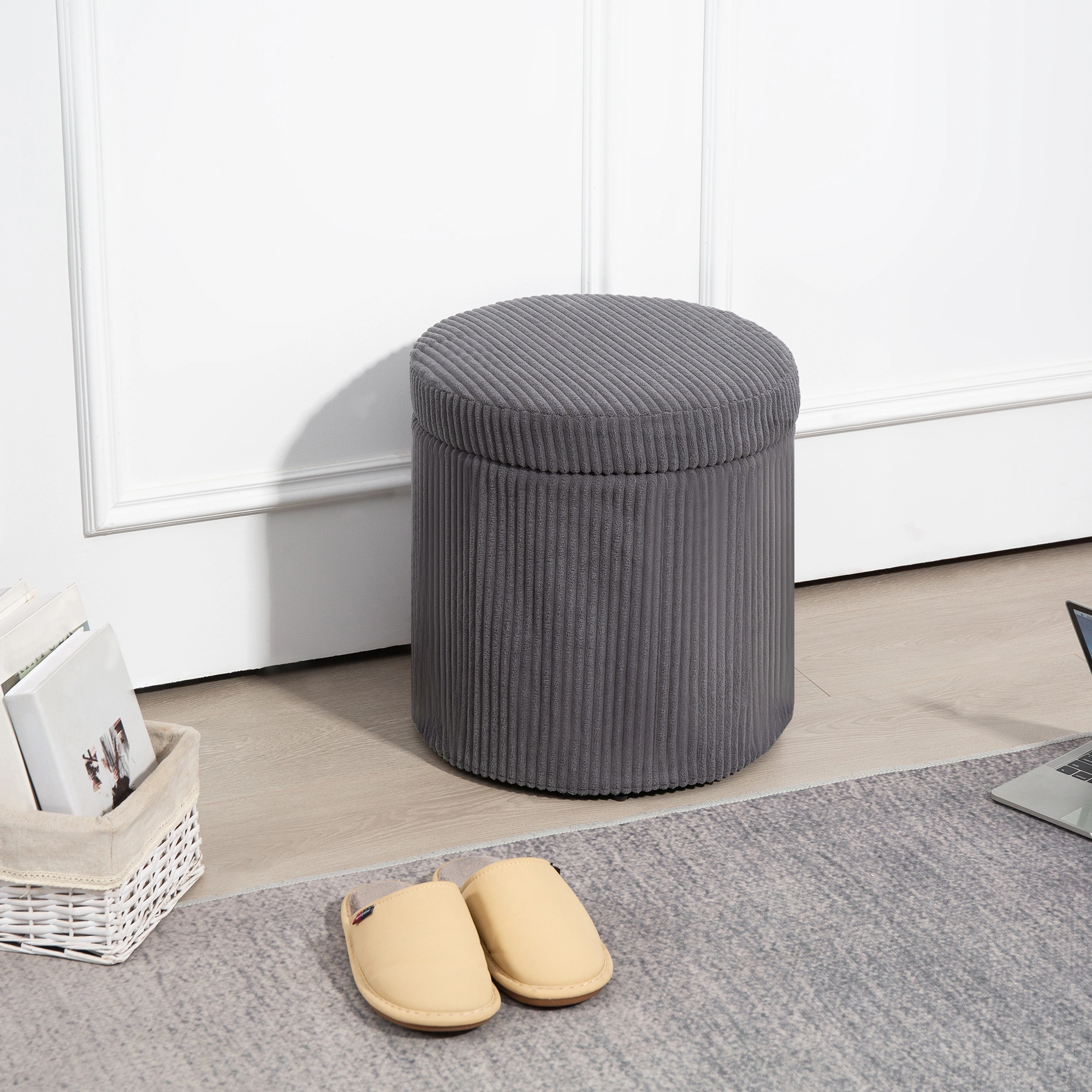 Foldable Storage Ottoman Bench with Lid, PU Leather Coffee Table Seat, Multipurpose Footstool for Living Room Bedroom