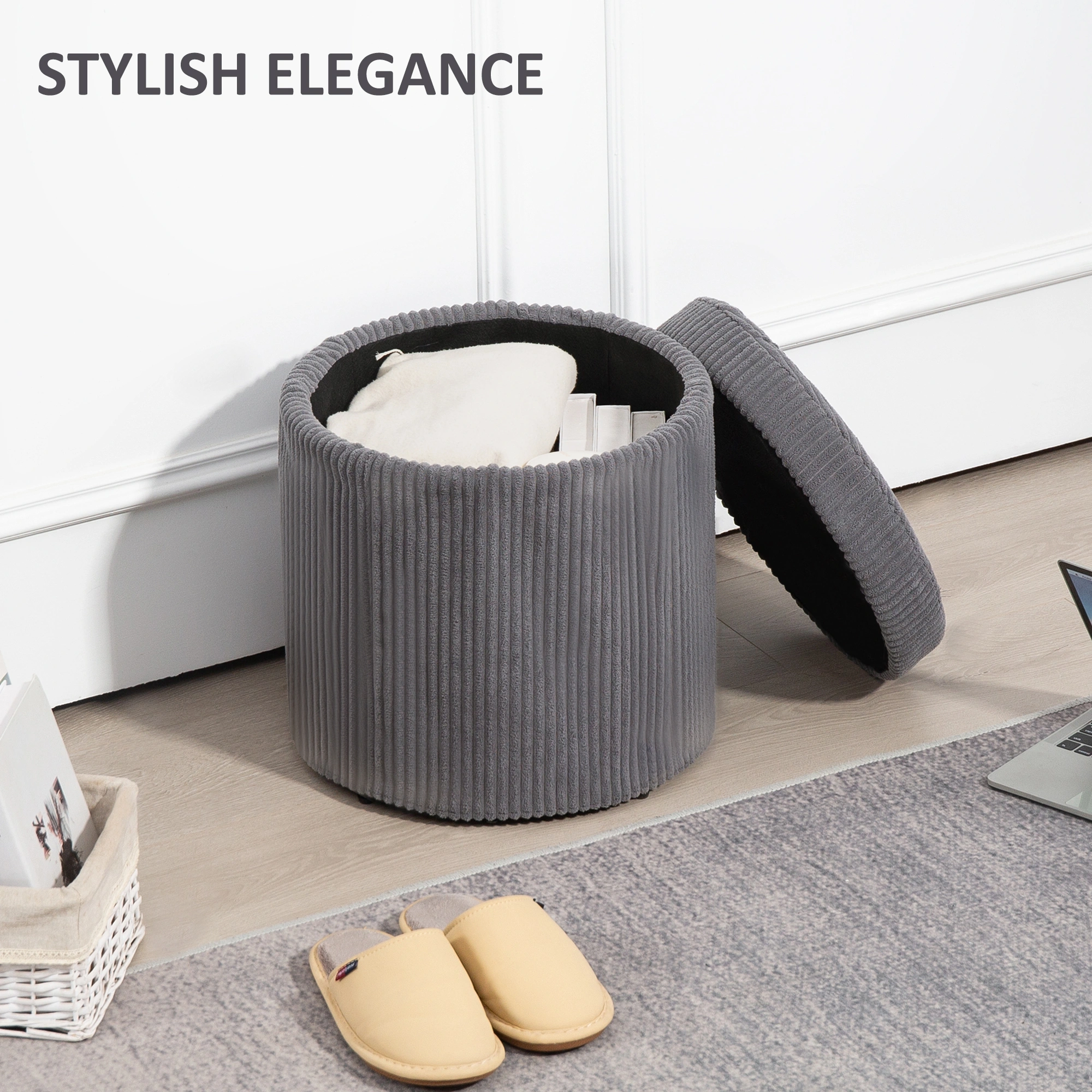 Foldable Storage Ottoman Bench with Lid, PU Leather Coffee Table Seat, Multipurpose Footstool for Living Room Bedroom view 3