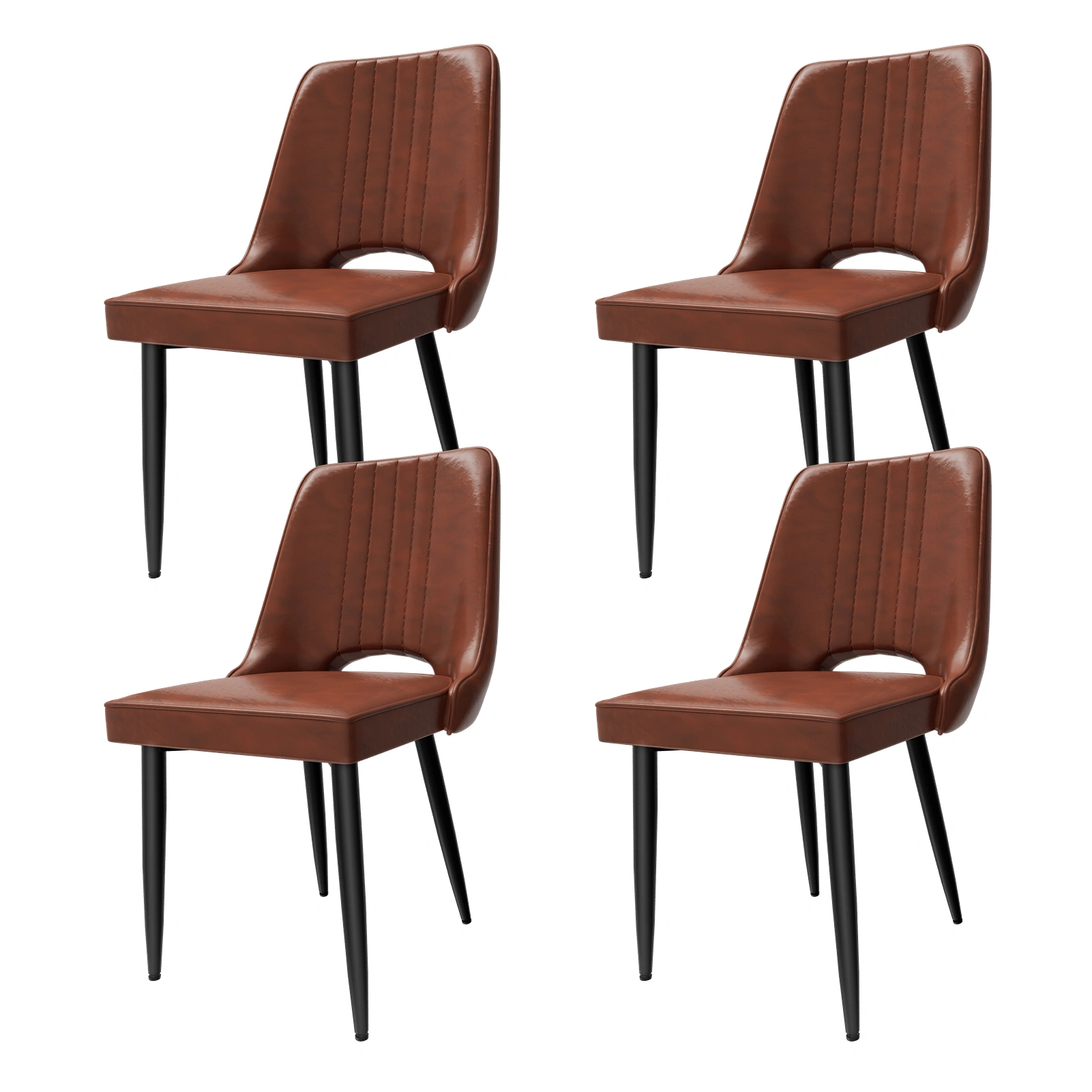 Scandinavian Dining Chair Set with Cut-Out Backrest, Modern High Back Faux Leather Chair, Accent Kitchen Dining Room Seat