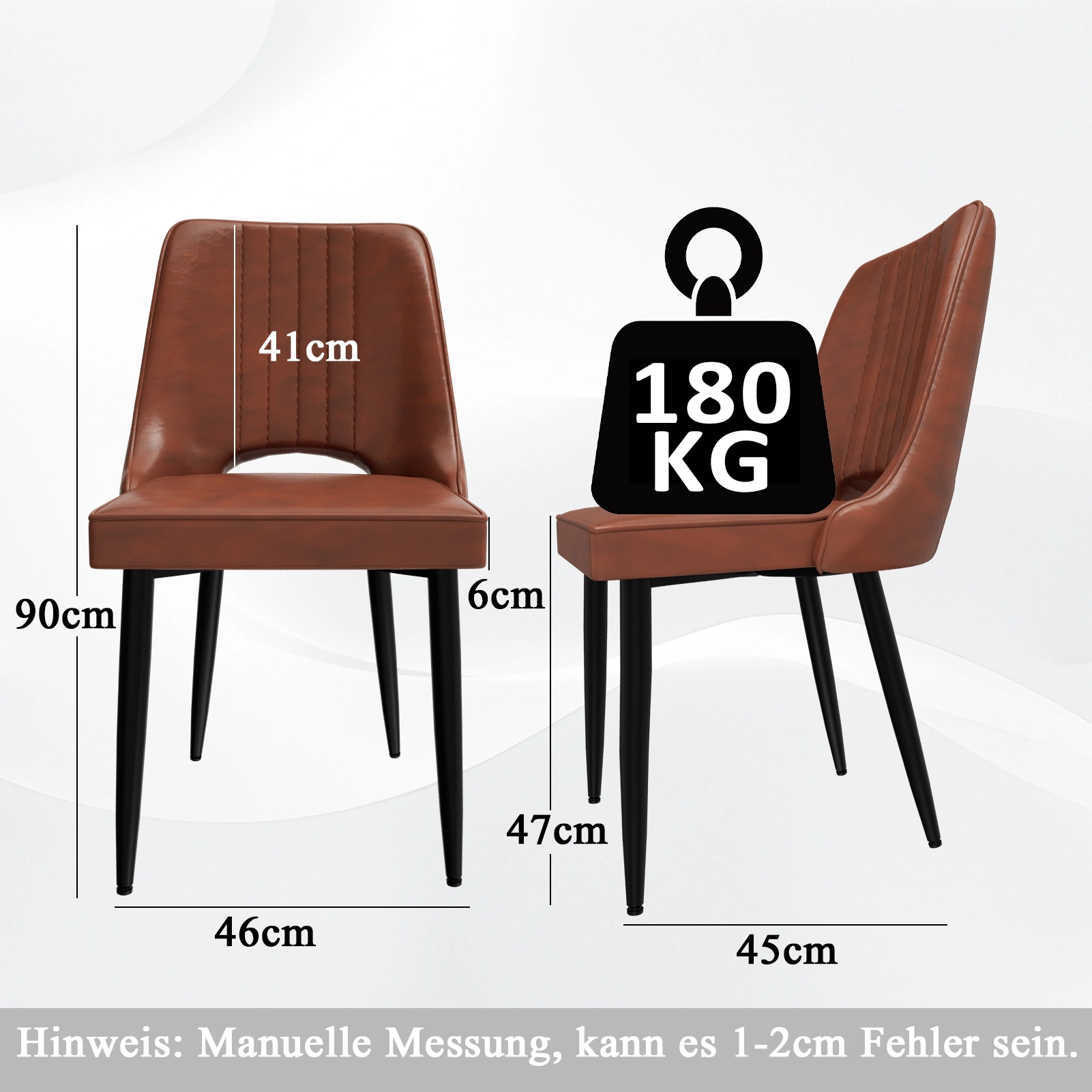 Scandinavian Dining Chair Set with Cut-Out Backrest, Modern High Back Faux Leather Chair, Accent Kitchen Dining Room Seat view 2