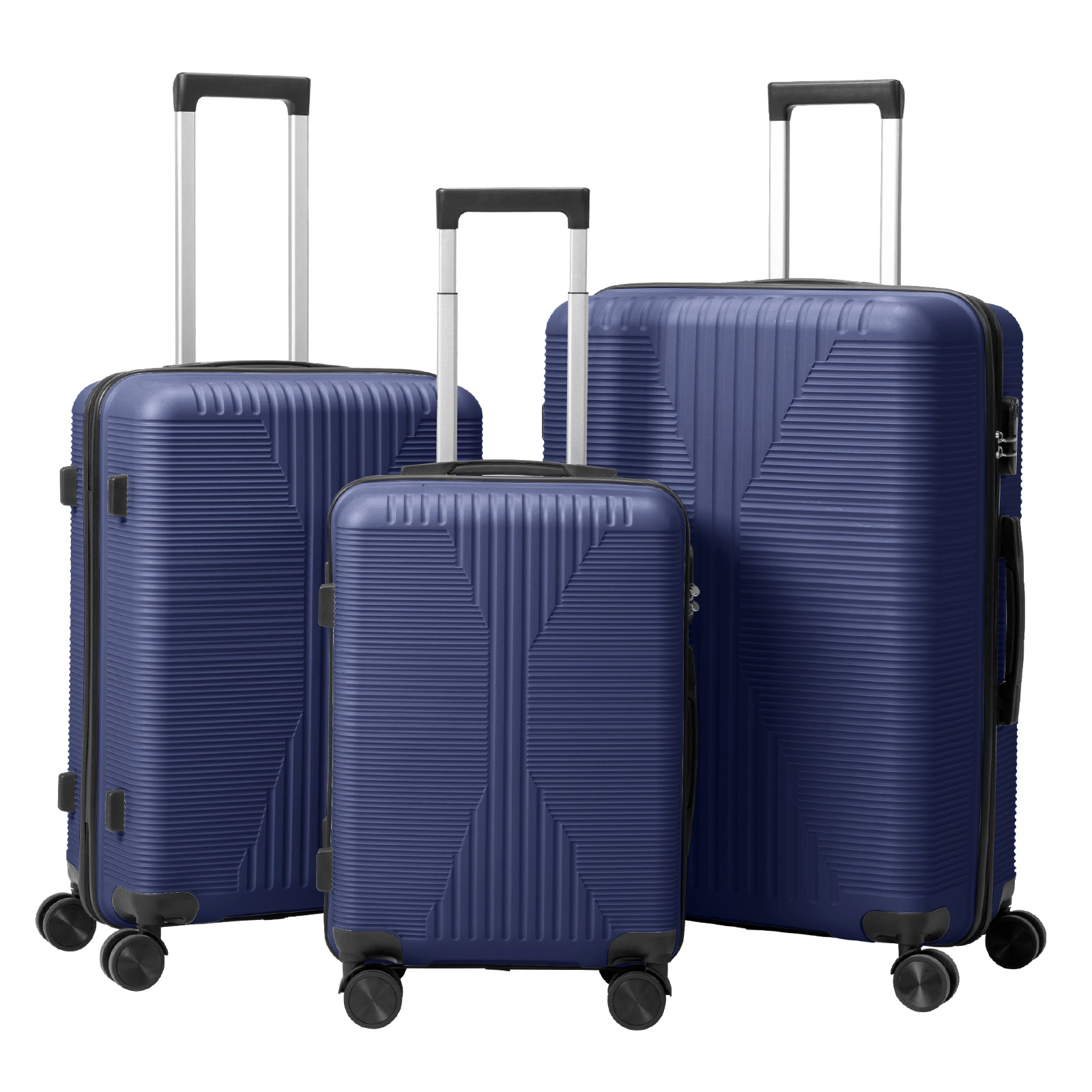 PP Suitcase Set 3 Piece 20" 24" 28" Luggage with Wheels Navy Blue Hard Shell Trolley Travel Case