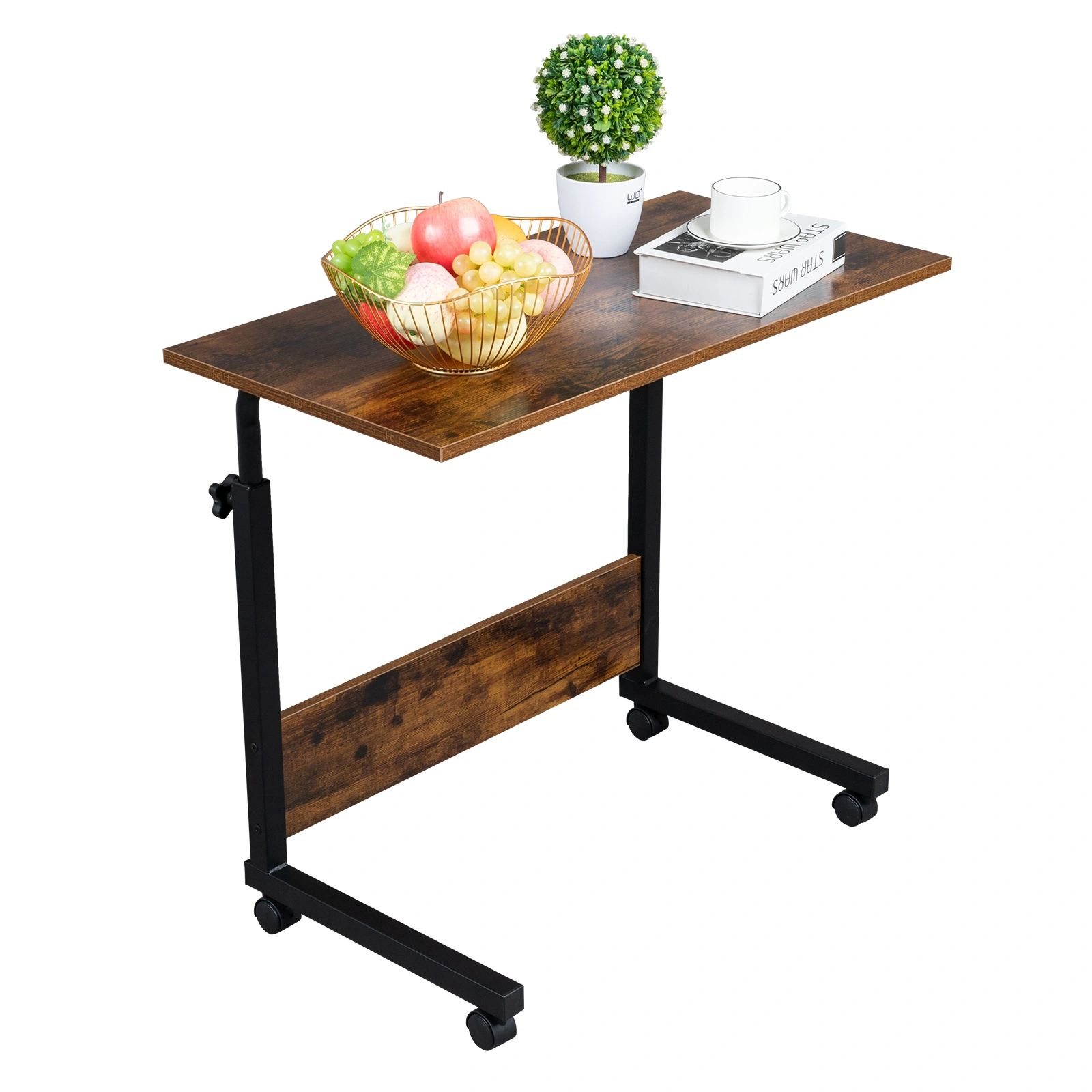 Rolling Height Adjustable Side Table, 15MM Chipboard & Steel, P2 Model with Baffle, Mobile Desk view 10
