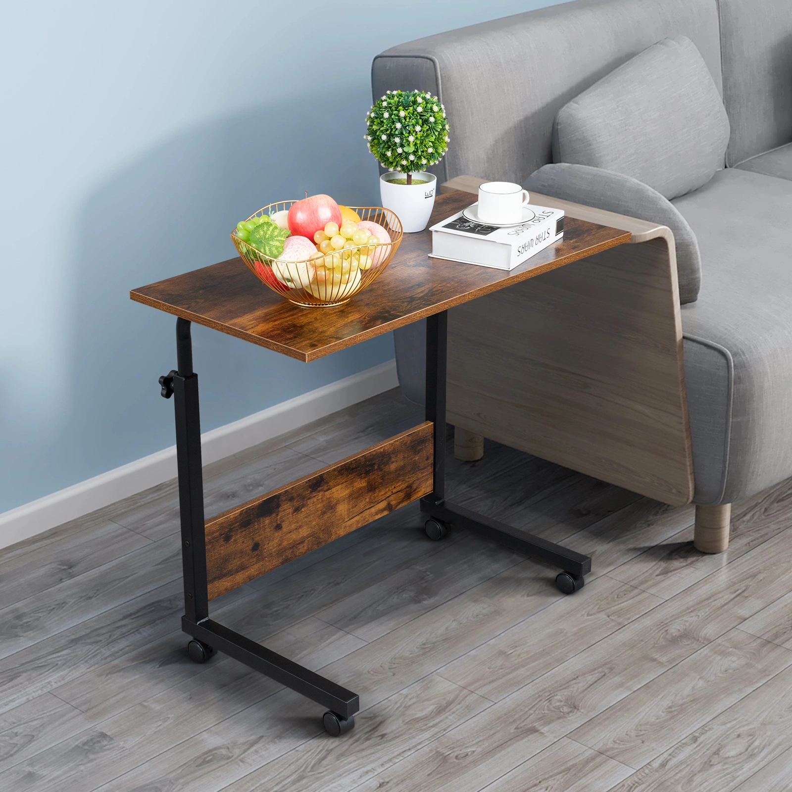 Rolling Height Adjustable Side Table, 15MM Chipboard & Steel, P2 Model with Baffle, Mobile Desk view 16