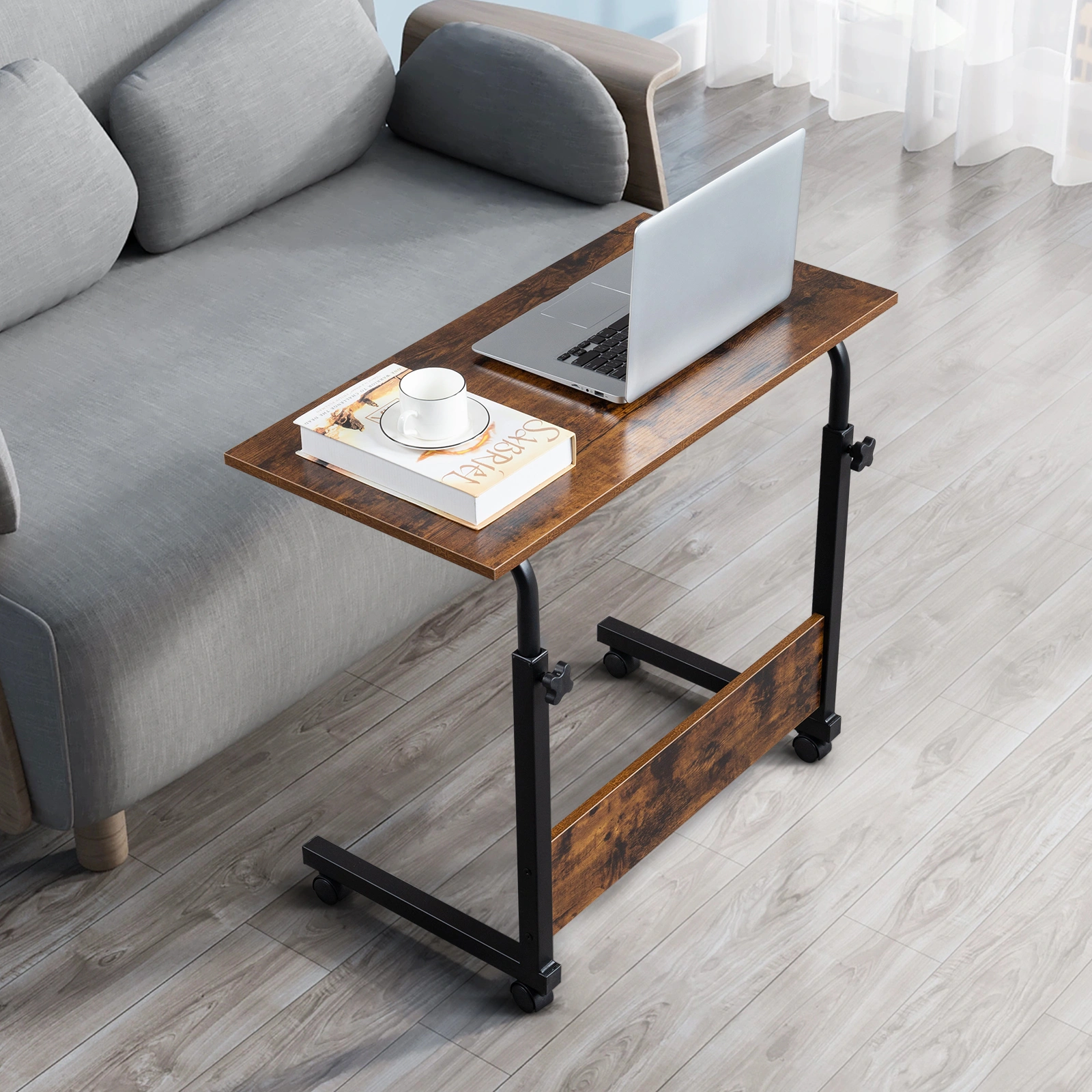 Rolling Height Adjustable Side Table, 15MM Chipboard & Steel, P2 Model with Baffle, Mobile Desk view 17