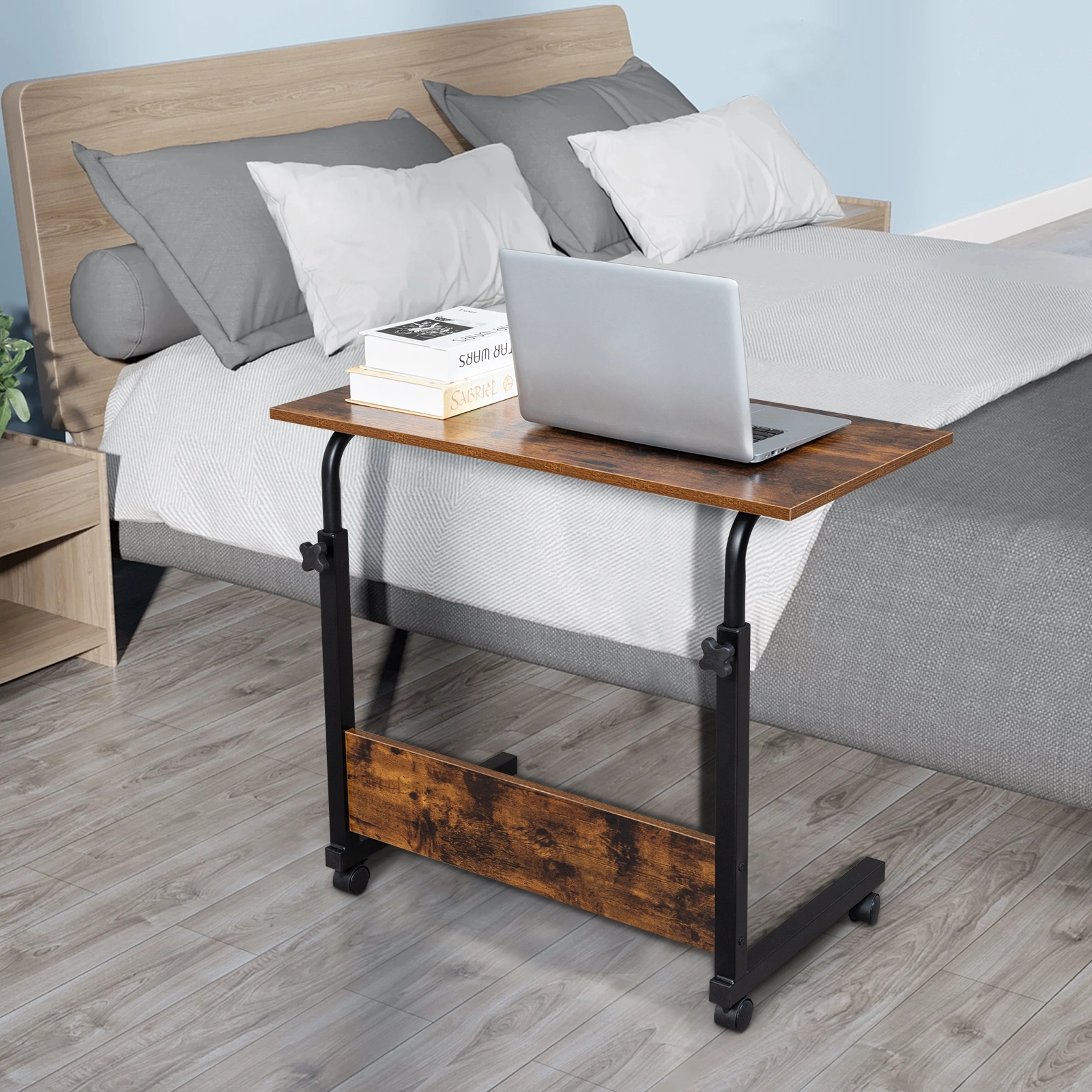 Rolling Height Adjustable Side Table, 15MM Chipboard & Steel, P2 Model with Baffle, Mobile Desk view 18