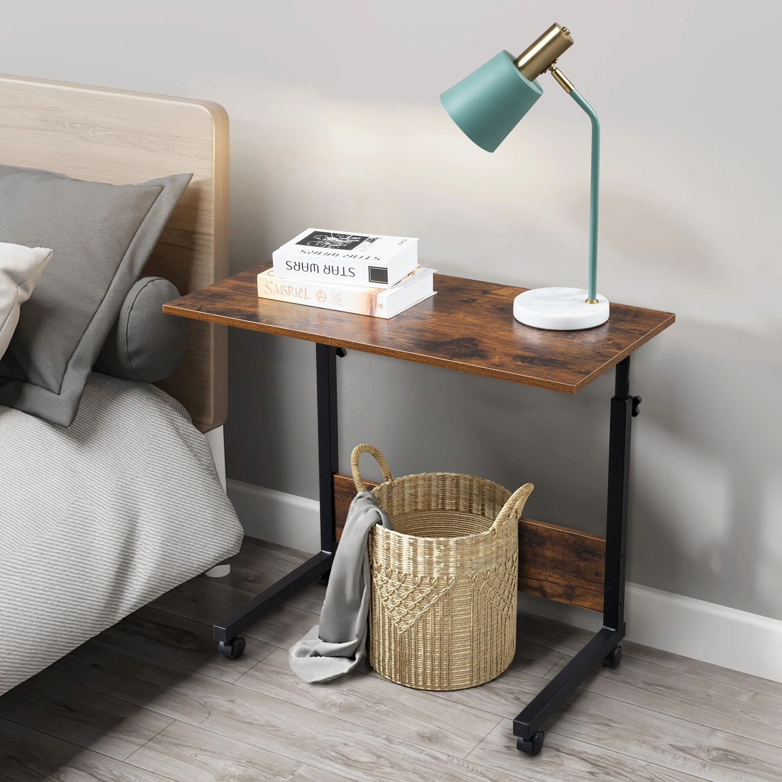 Rolling Height Adjustable Side Table, 15MM Chipboard & Steel, P2 Model with Baffle, Mobile Desk view 19