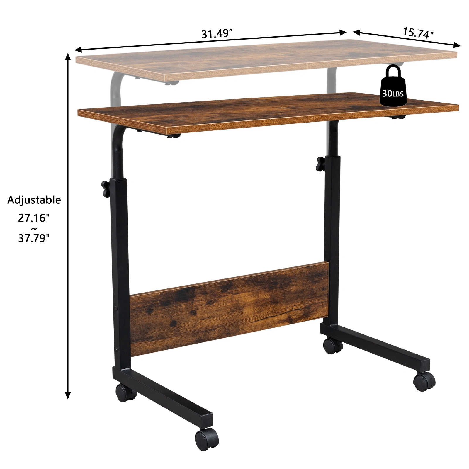 Rolling Height Adjustable Side Table, 15MM Chipboard & Steel, P2 Model with Baffle, Mobile Desk view 2