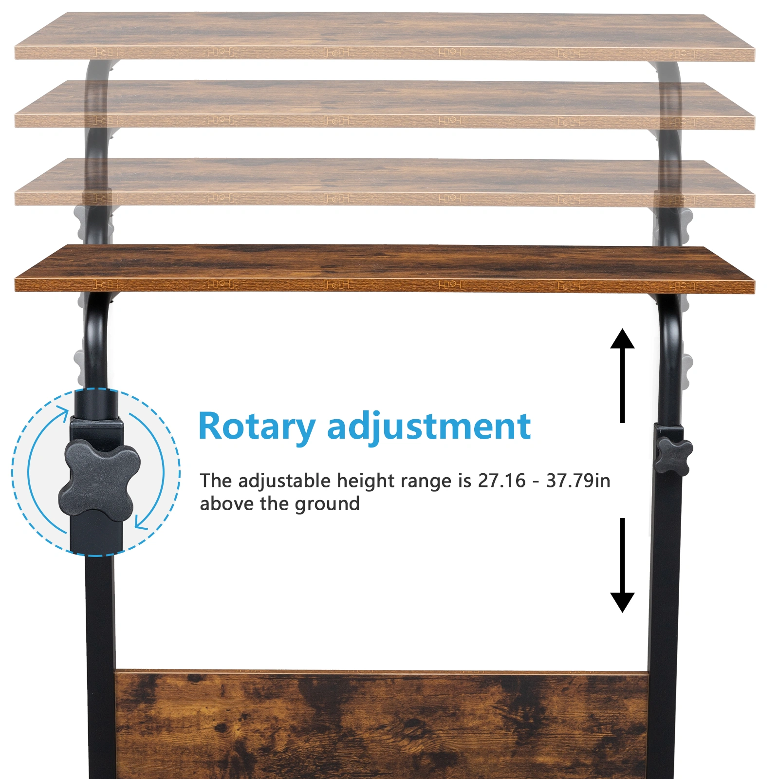 Rolling Height Adjustable Side Table, 15MM Chipboard & Steel, P2 Model with Baffle, Mobile Desk view 3