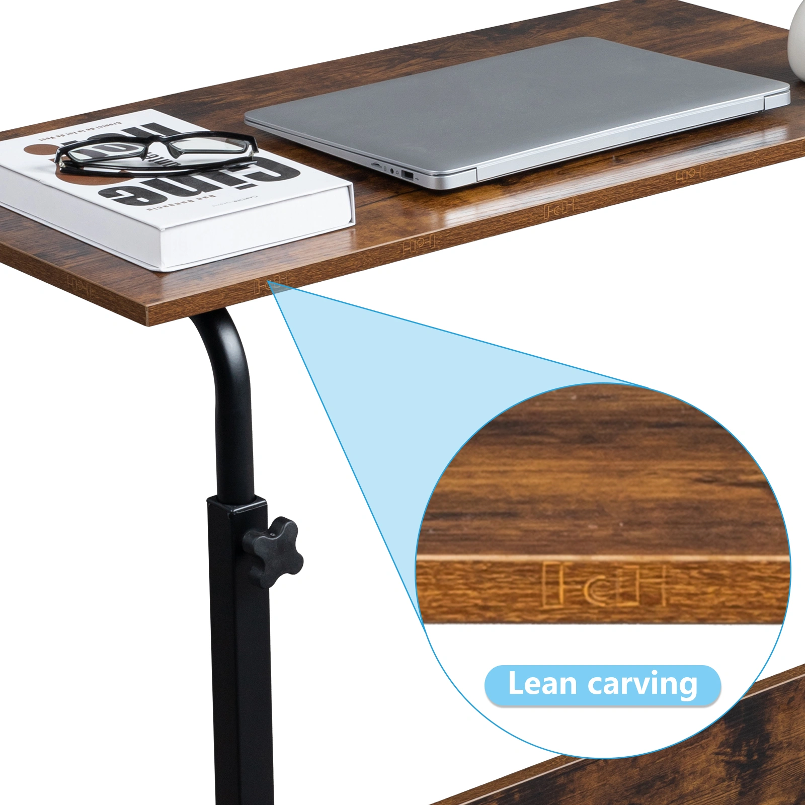 Rolling Height Adjustable Side Table, 15MM Chipboard & Steel, P2 Model with Baffle, Mobile Desk view 4