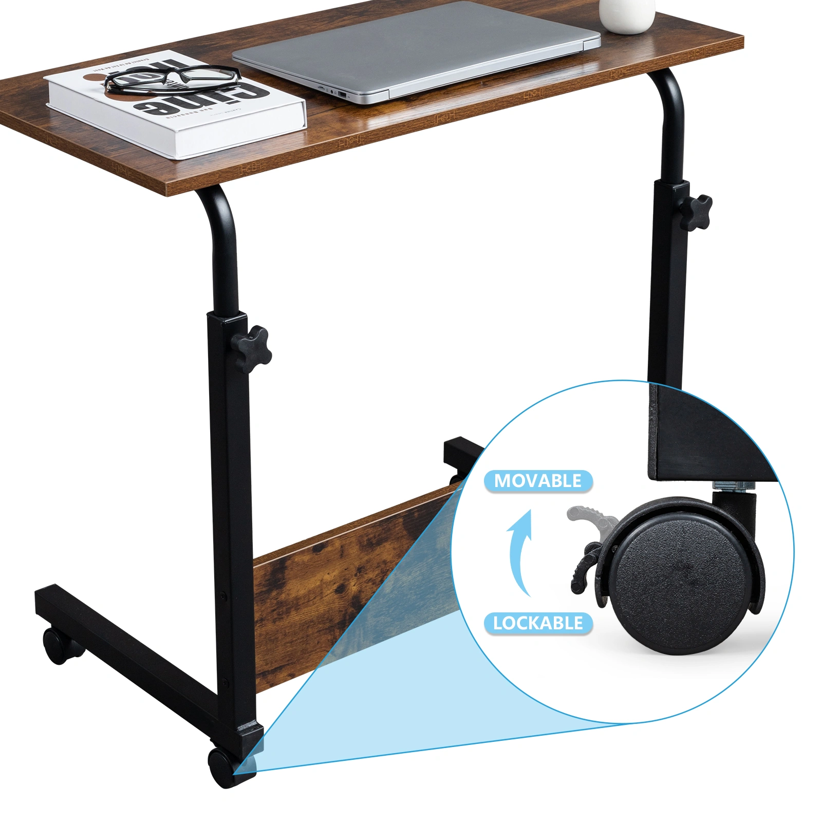 Rolling Height Adjustable Side Table, 15MM Chipboard & Steel, P2 Model with Baffle, Mobile Desk view 5