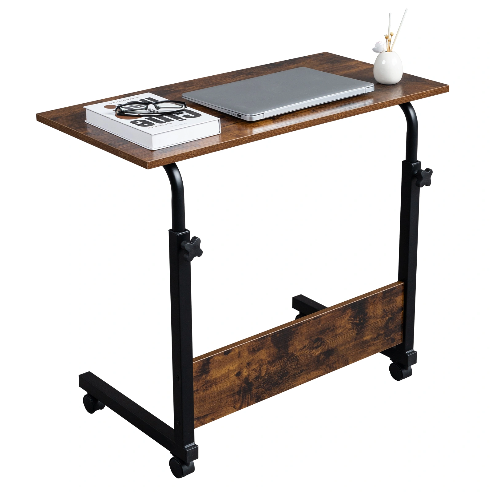 Rolling Height Adjustable Side Table, 15MM Chipboard & Steel, P2 Model with Baffle, Mobile Desk view 8