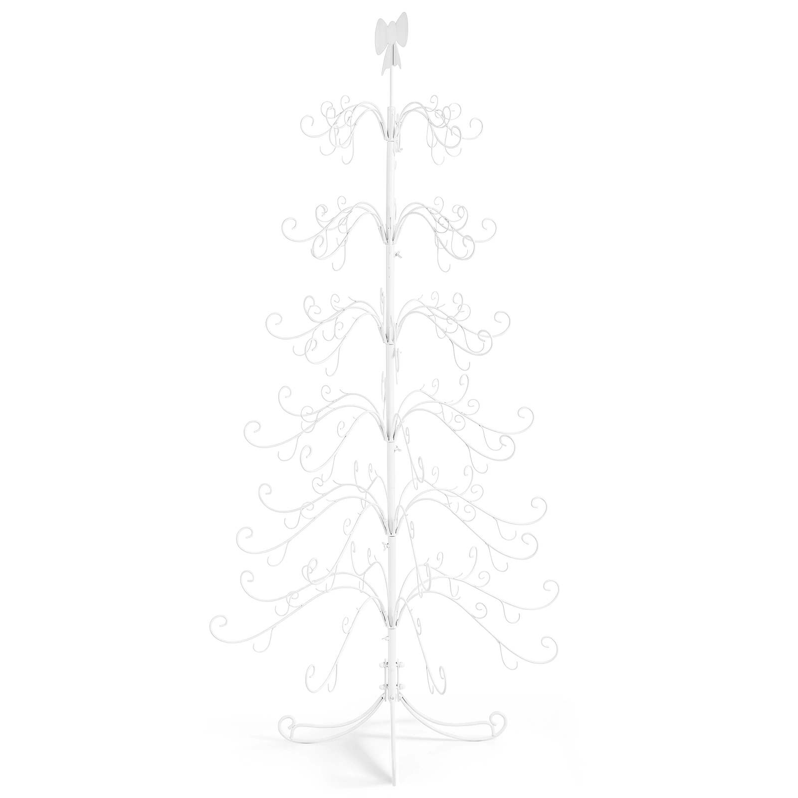 6ft White Artificial Christmas Tree with Bow Topper, Full Size PVC Xmas Tree on Metal Stand for Home Holiday Decor
