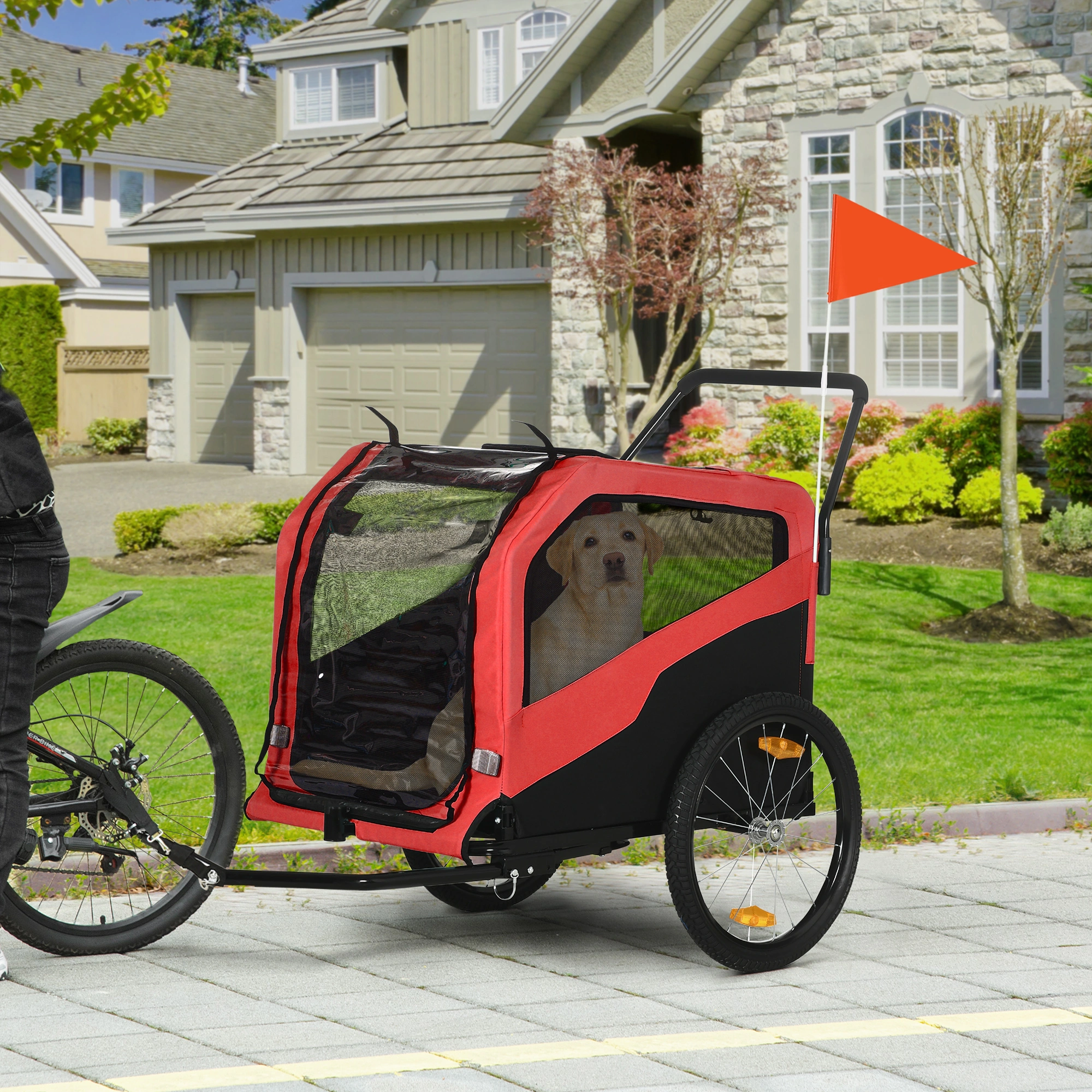 Pet Bicycle Cart for Dogs and Cats, Folding Wheeled Trailer with Mesh Window, Safe Secure Pet Transport, Collapsible Dog Cart for Outdoor Adventure