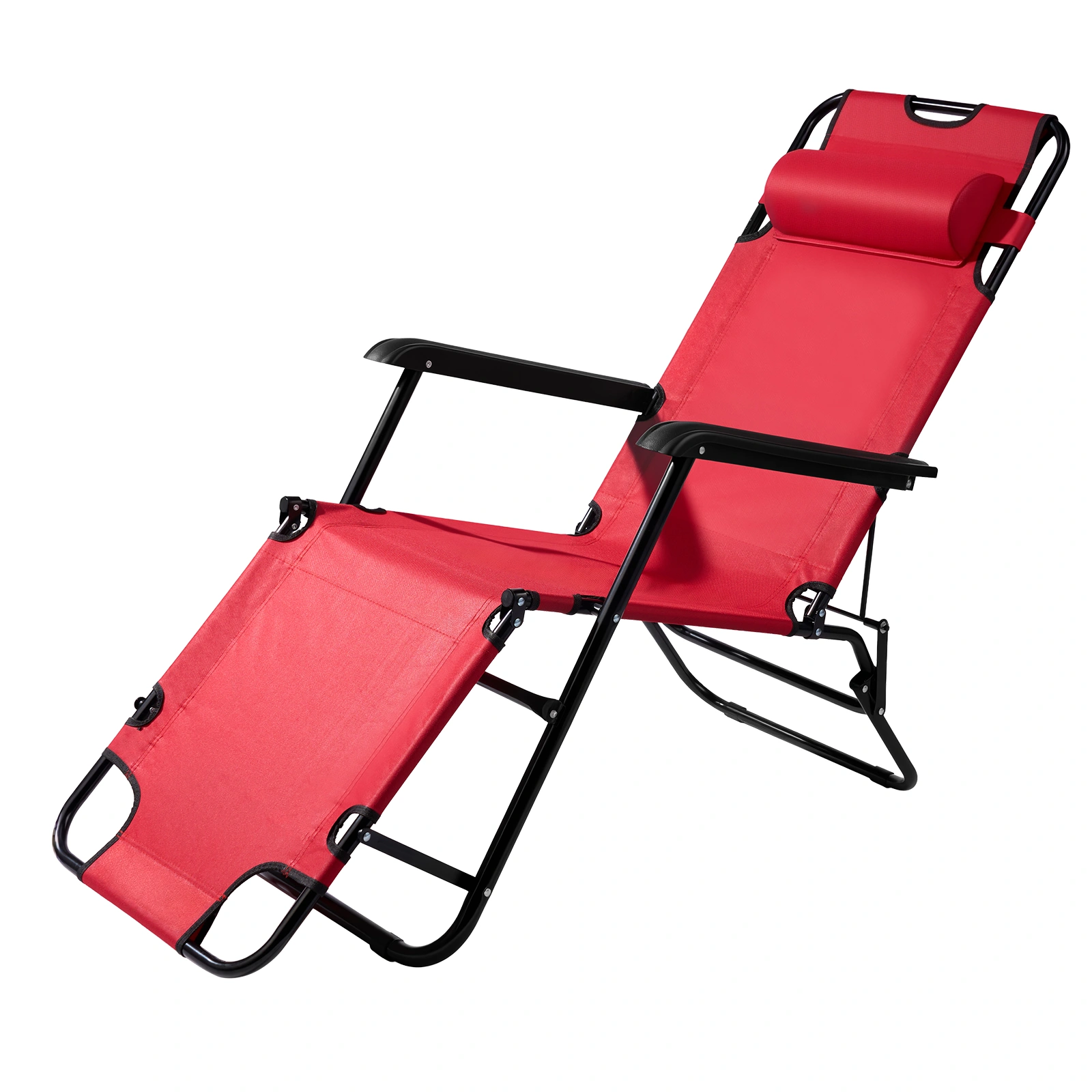 Portable Folding Reclining Chair, Extendable Dual Purpose Lounge Chair, Red, Lightweight, Compact Foldable Design for Indoor Outdoor Use