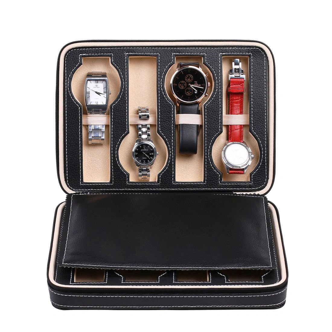 8-Slot Portable Watch Box Travel Case Organizer Storage Box - Black