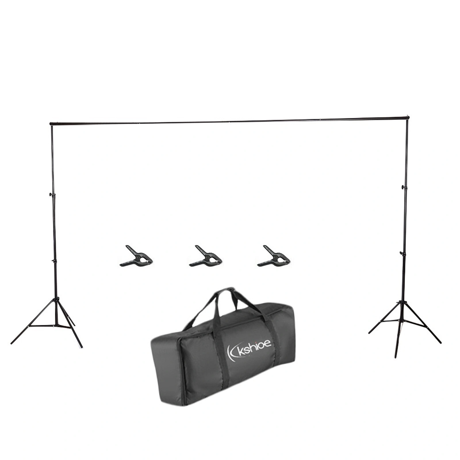 2*8ft 3M Backdrop Support Stand Set with 3 Fish Mouth Clips, Black