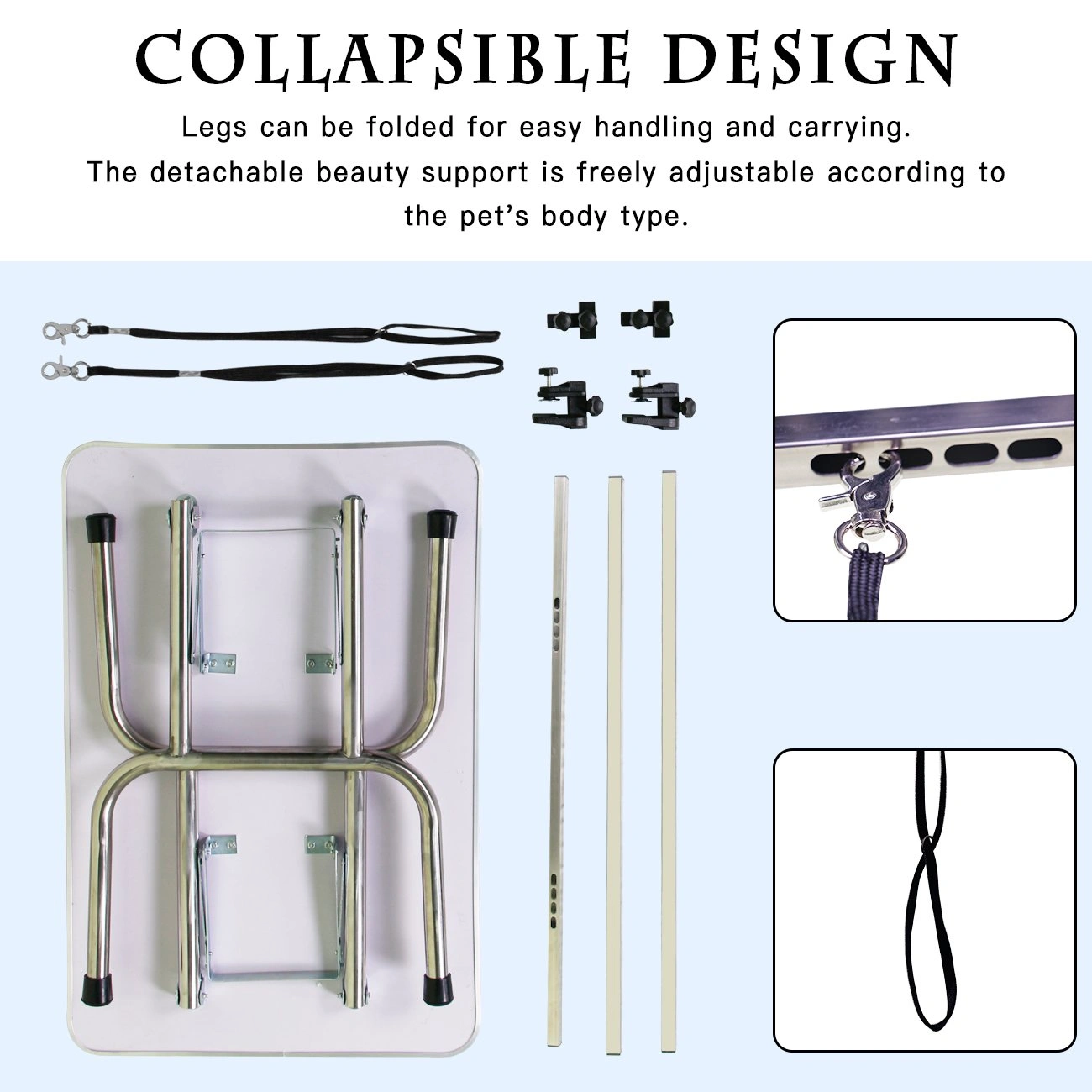 36" Folding Dog Grooming Table Stainless Steel Frame with Rubber Mat, Adjustable Arm & Clamps, Purple Pet Grooming Table for Dogs & Cats view 2