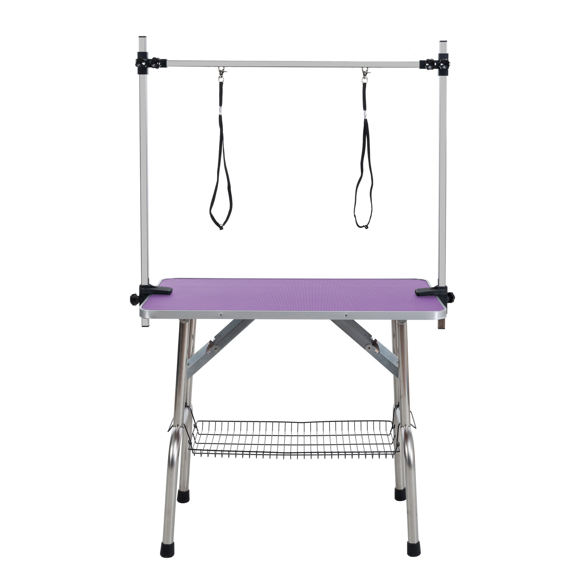 36" Folding Dog Grooming Table Stainless Steel Frame with Rubber Mat, Adjustable Arm & Clamps, Purple Pet Grooming Table for Dogs & Cats view 5