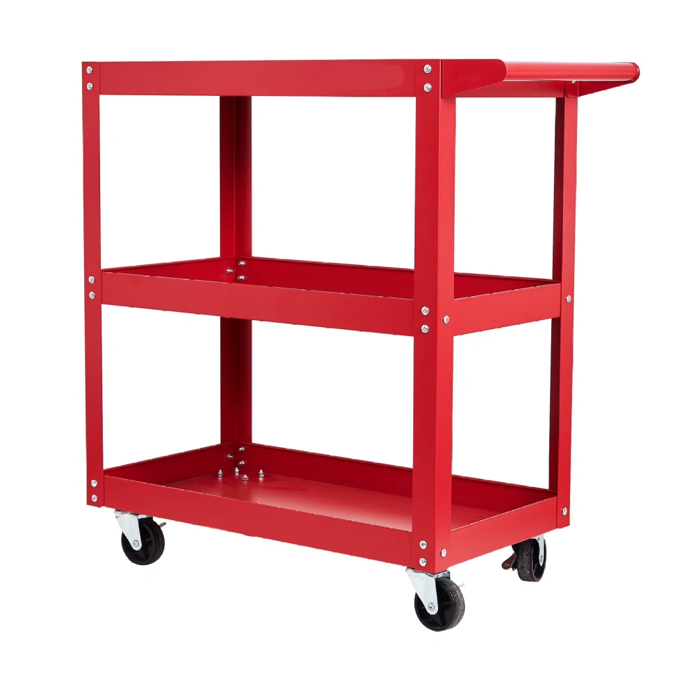 3-Tier Rolling Tool Cart 450 lb Heavy Duty Utility Cart on Wheels Garage Warehouse Red