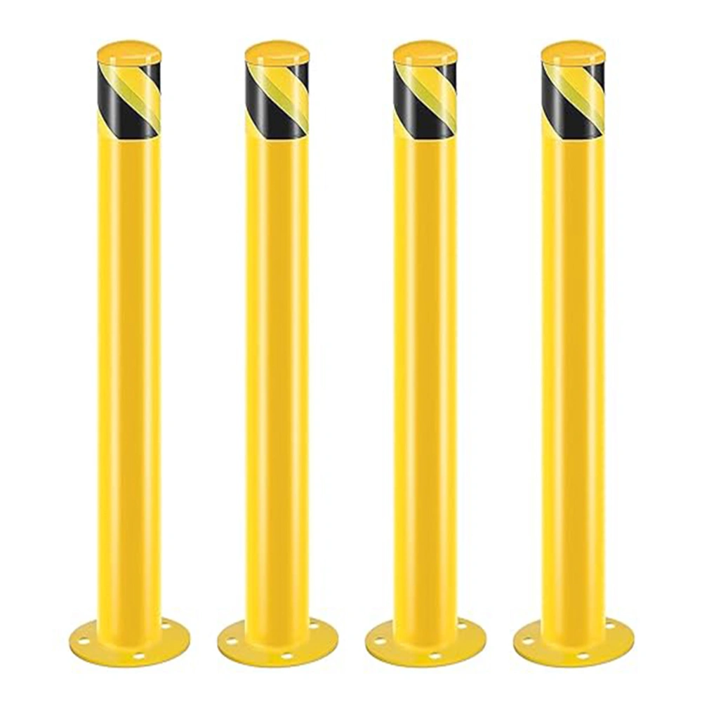 Safety Bollard Post 91cm Height Steel 7.6cm Diameter Parking Bollard Yellow Powder Coated Barrier Post for Traffic Sensitive Areas 4PCS
