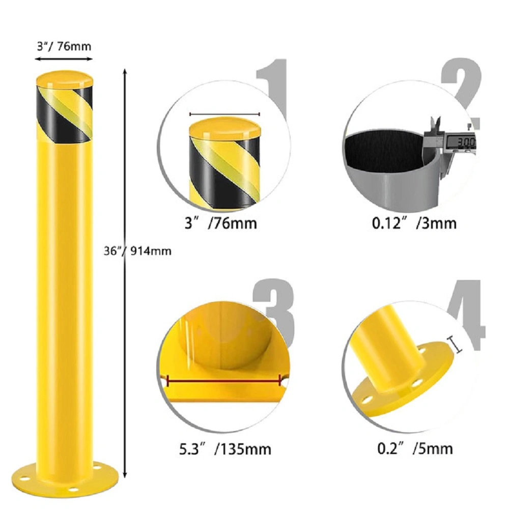 Safety Bollard Post 91cm Height Steel 7.6cm Diameter Parking Bollard Yellow Powder Coated Barrier Post for Traffic Sensitive Areas 4PCS view 3