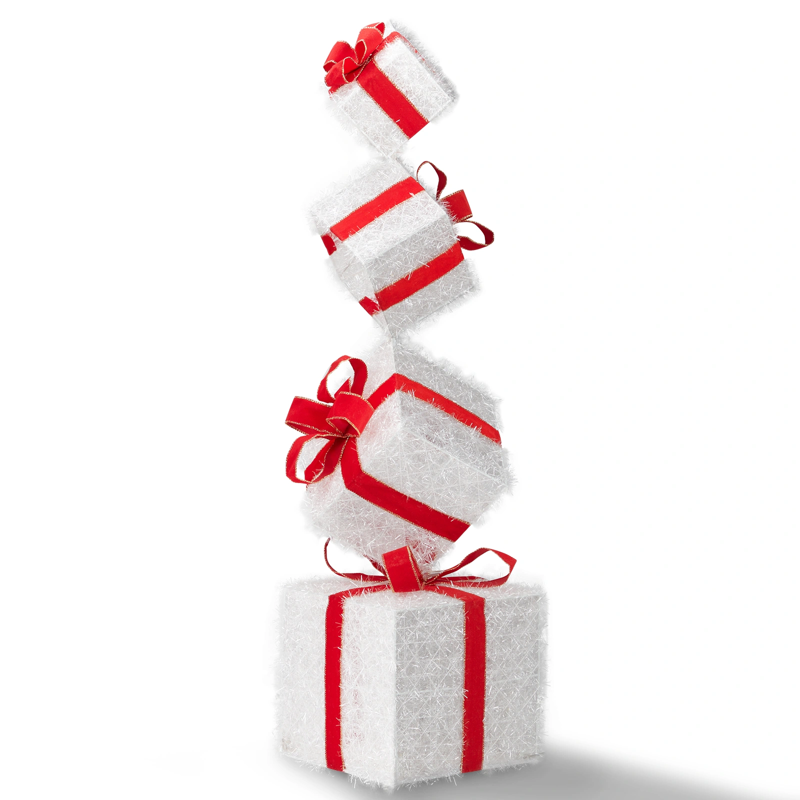 3FT Lighted Gift Box Tower with 80 LED Warm White Lights, Stacked Present Box Outdoor Indoor Holiday Decor with Ground Stakes