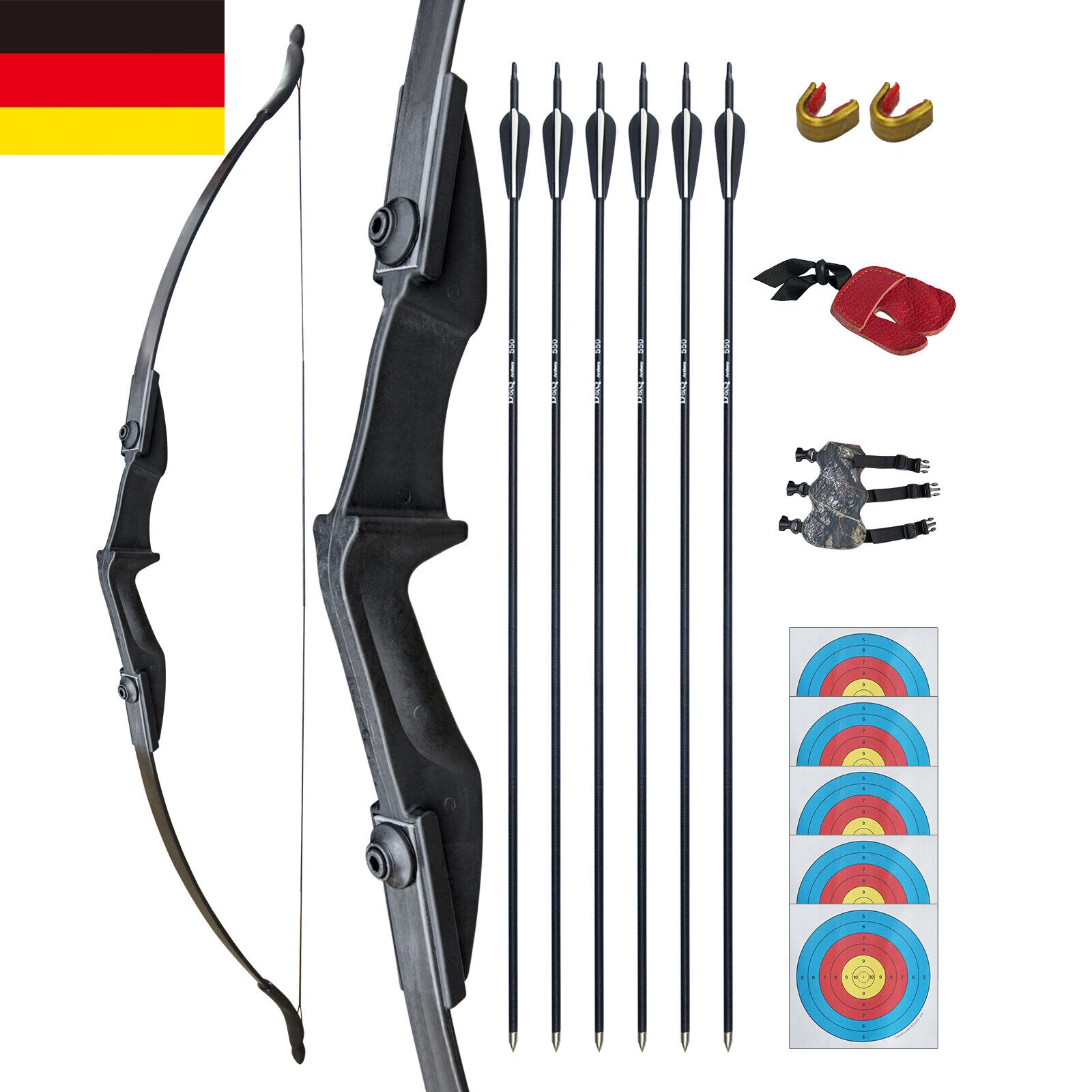 53 Zoll Takedown Recurvebogen 40 lbs mit Fiberglas-Pfeilen, Komplettes Bogenschießen Set für Jagd