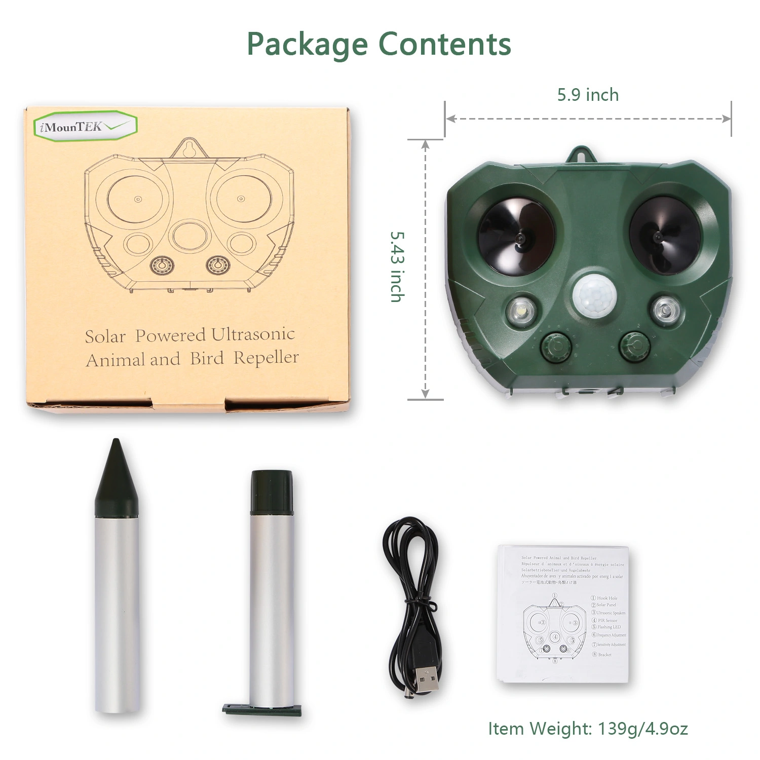 Solar Powered Ultrasonic Animal Repeller with PIR Motion Sensor, LED Flashing Light, IPX6 Waterproof, Dual Speakers, 5000 Sq.Ft Coverage, Repels Cat Dog Squirrel Raccoon Deer for Yard Garden view 11