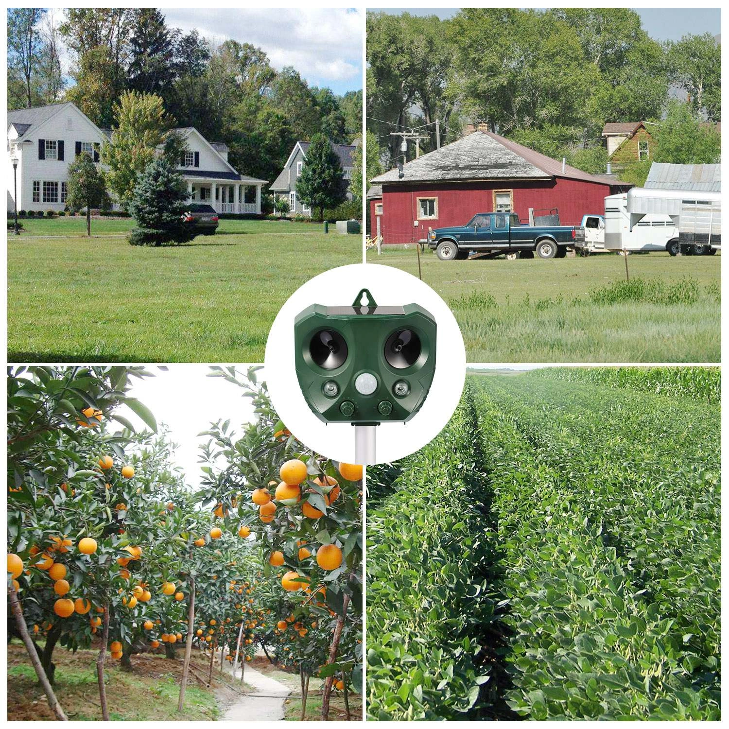 Solar Powered Ultrasonic Animal Repeller with PIR Motion Sensor, LED Flashing Light, IPX6 Waterproof, Dual Speakers, 5000 Sq.Ft Coverage, Repels Cat Dog Squirrel Raccoon Deer for Yard Garden view 3