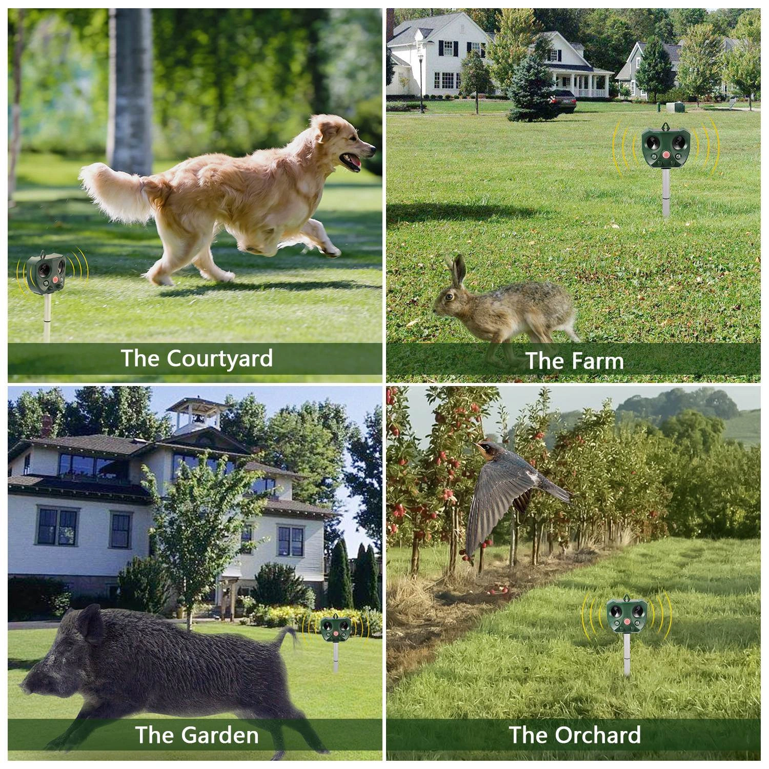 Solar Powered Ultrasonic Animal Repeller with PIR Motion Sensor, LED Flashing Light, IPX6 Waterproof, Dual Speakers, 5000 Sq.Ft Coverage, Repels Cat Dog Squirrel Raccoon Deer for Yard Garden view 4