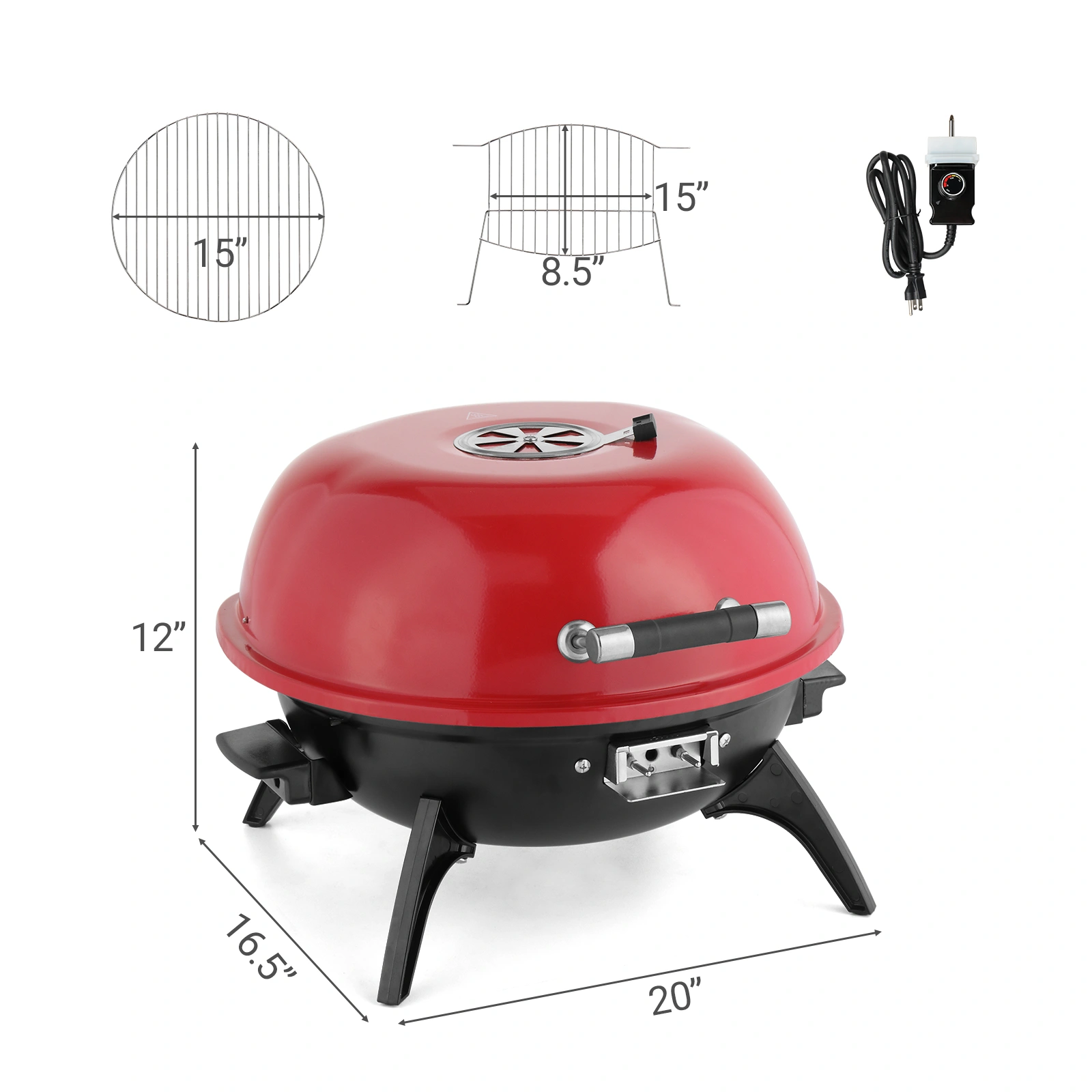 Electric Countertop BBQ Grill, Portable Double Layer Indoor/Outdoor Electric Grill for Indoor & Outdoor Use, 1600W, Red view 8