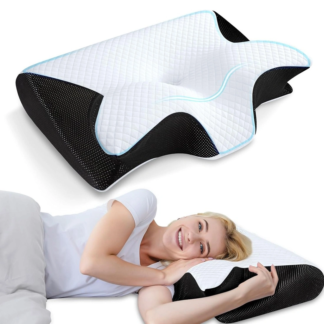Ergonomic Memory Foam Cervical Pillow for Neck & Shoulder Pain Relief - Grey