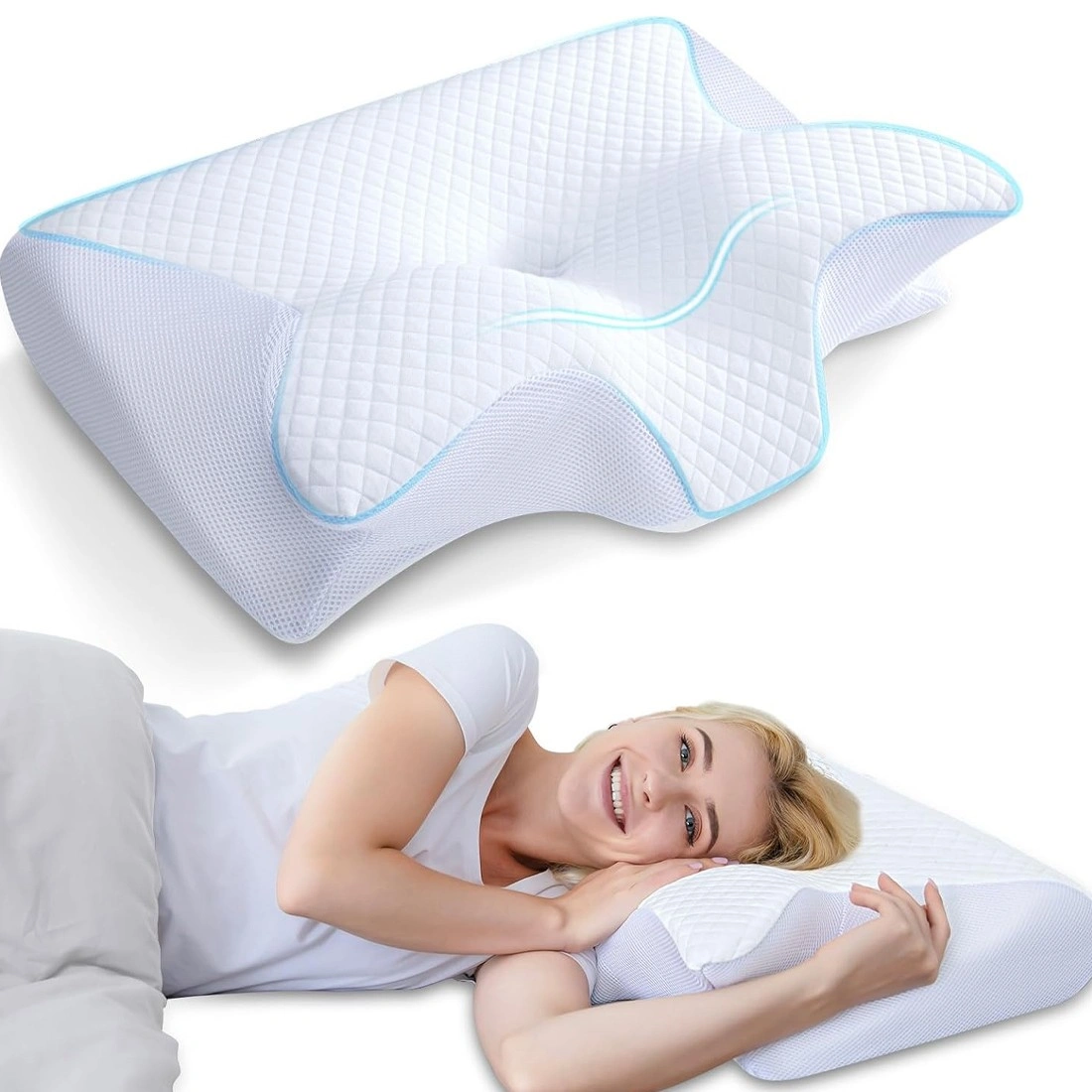 Ergonomic Memory Foam Cervical Pillow for Neck & Shoulder Pain Relief - Grey view 3