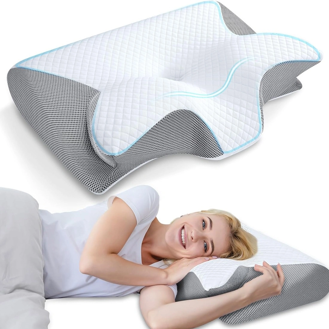Ergonomic Memory Foam Cervical Pillow for Neck & Shoulder Pain Relief - Grey view 4