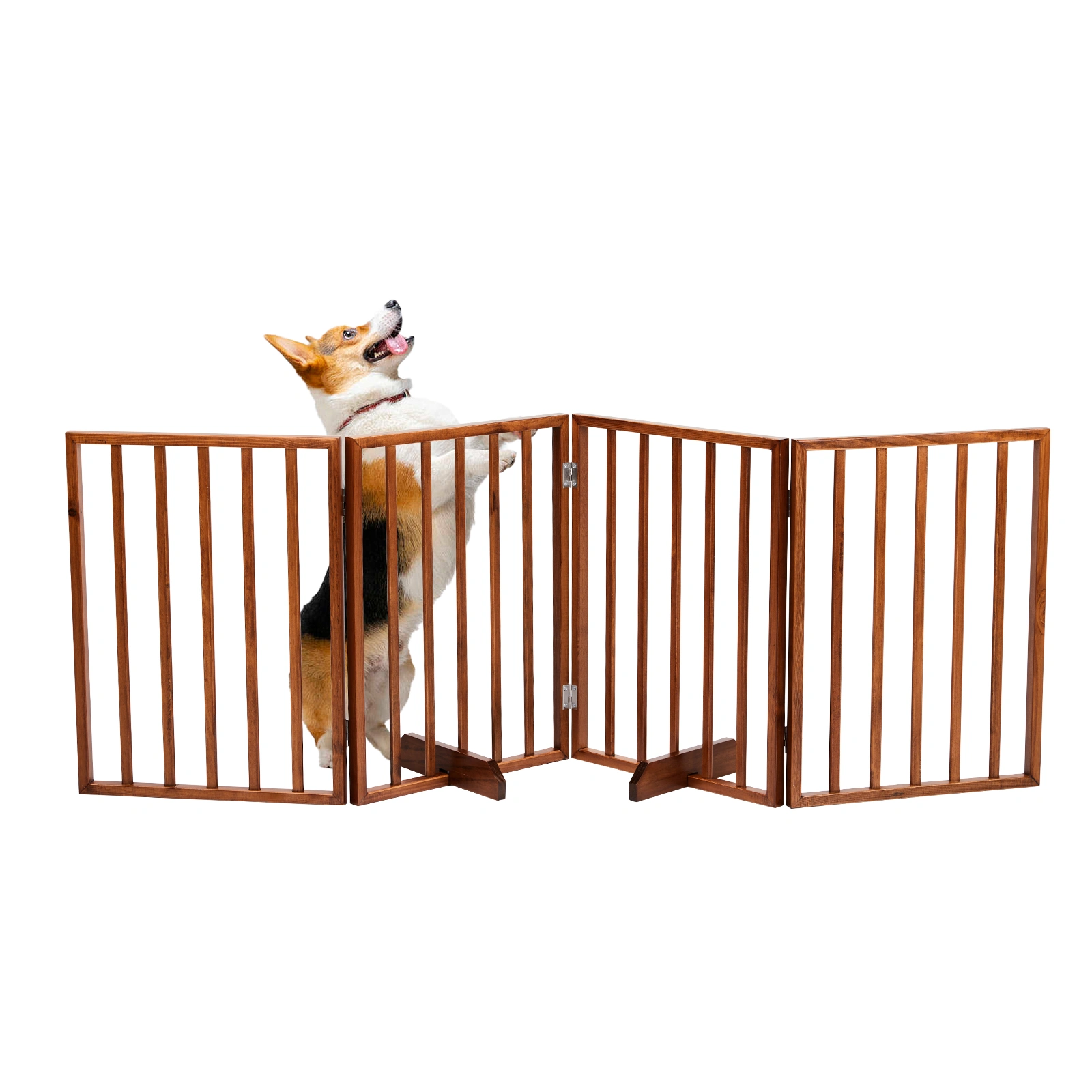 Brown Wooden Pet Fence Gate - Indoor Outdoor Dog Playpen Enclosure