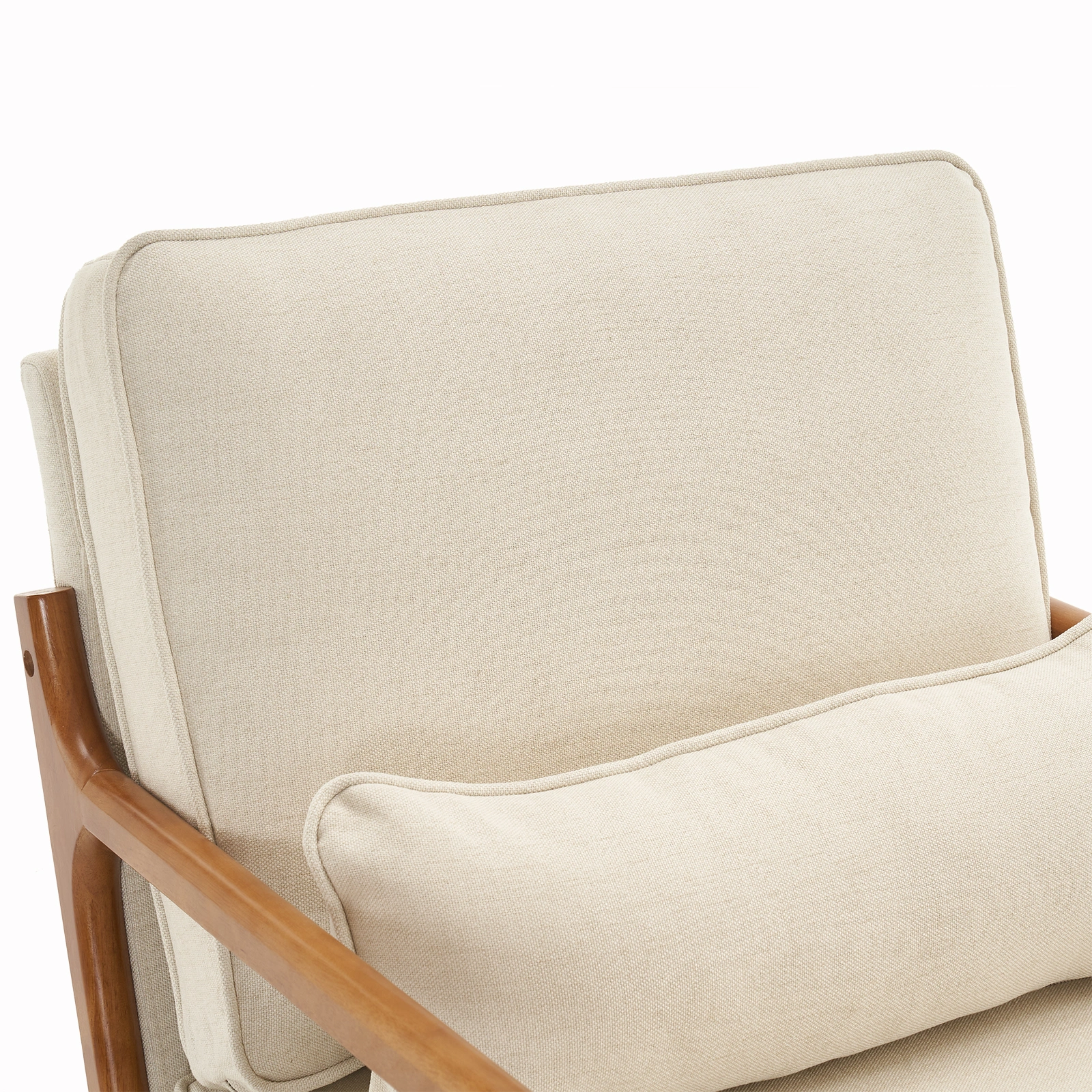 Oak Upholstered Single Lounge Chair with Oak Frame - Indoor Accent Chair, Off-White view 10