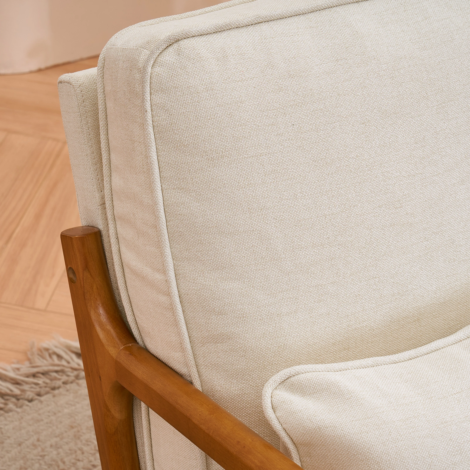 Oak Upholstered Single Lounge Chair with Oak Frame - Indoor Accent Chair, Off-White view 14