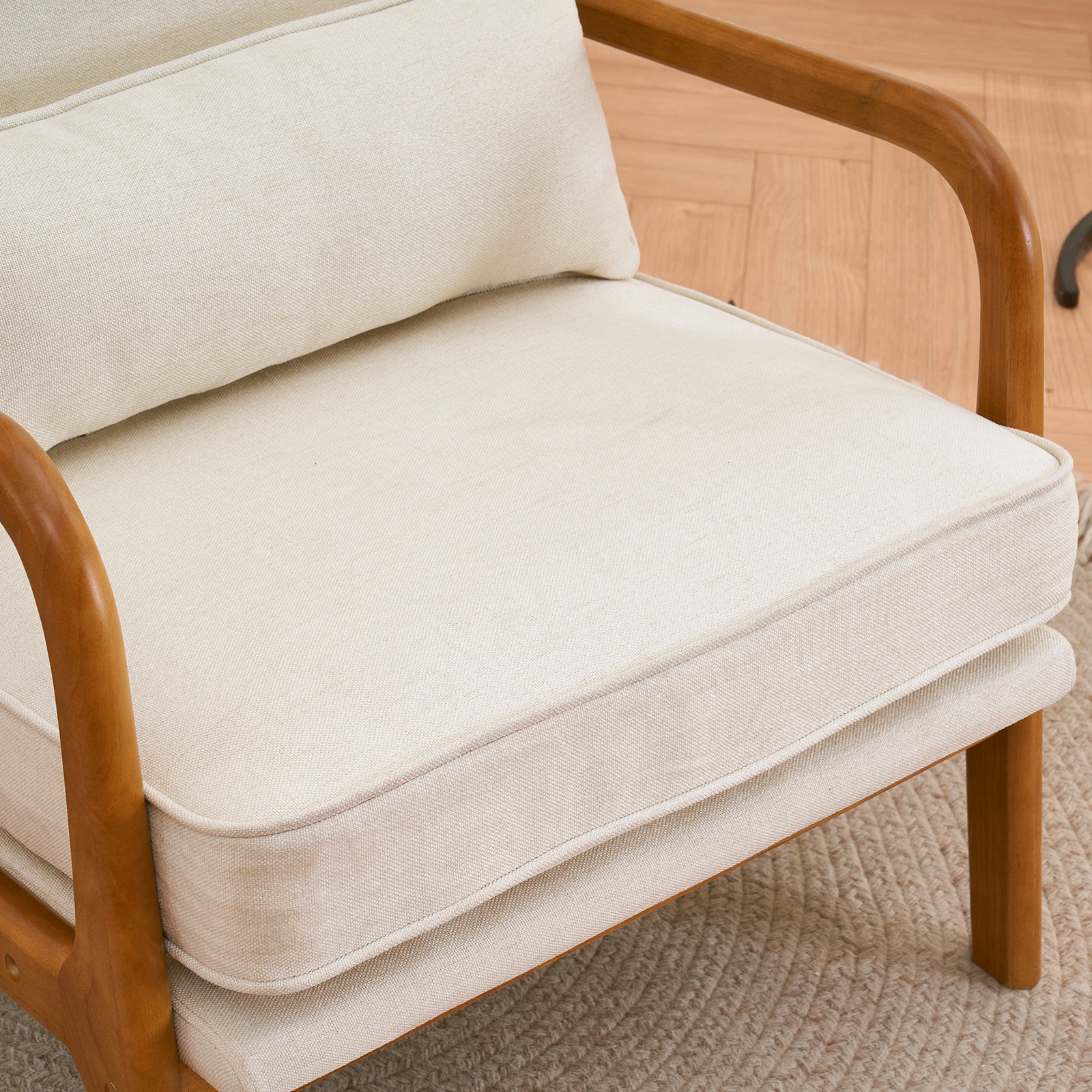 Oak Upholstered Single Lounge Chair with Oak Frame - Indoor Accent Chair, Off-White view 19