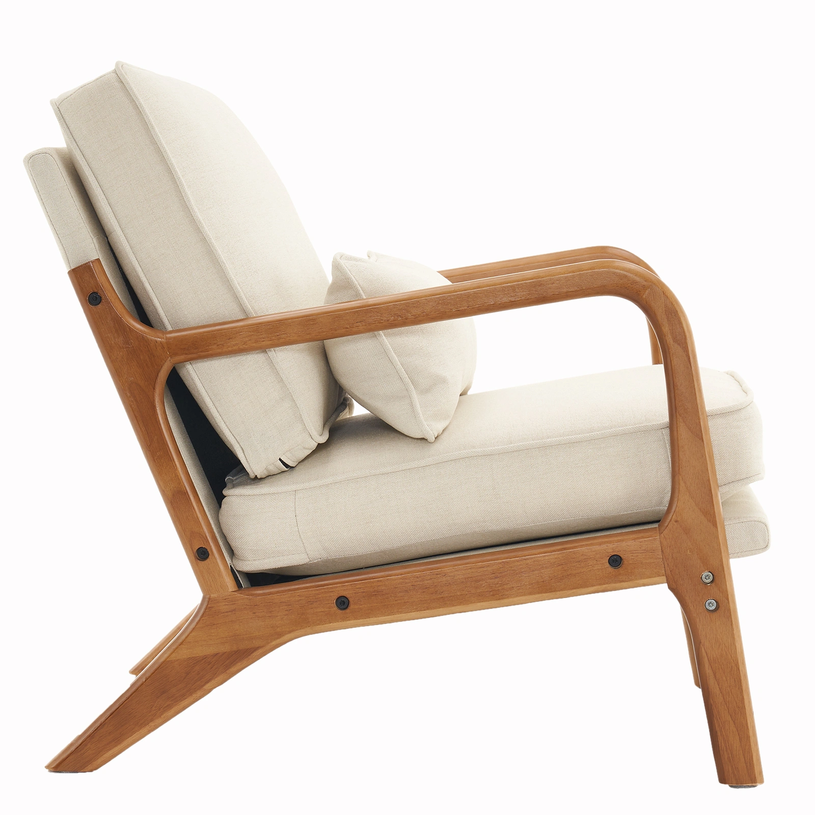 Oak Upholstered Single Lounge Chair with Oak Frame - Indoor Accent Chair, Off-White view 2