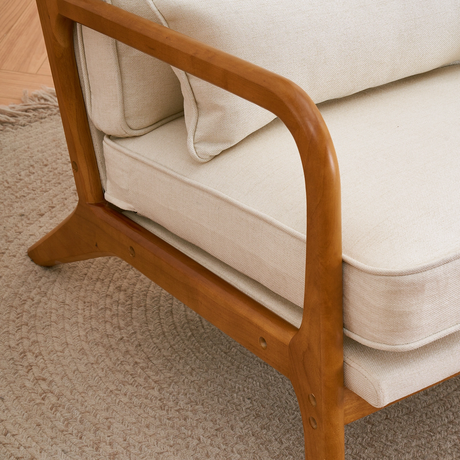 Oak Upholstered Single Lounge Chair with Oak Frame - Indoor Accent Chair, Off-White view 20