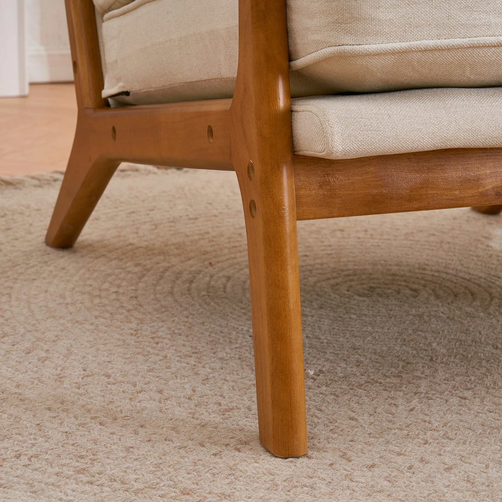 Oak Upholstered Single Lounge Chair with Oak Frame - Indoor Accent Chair, Off-White view 22