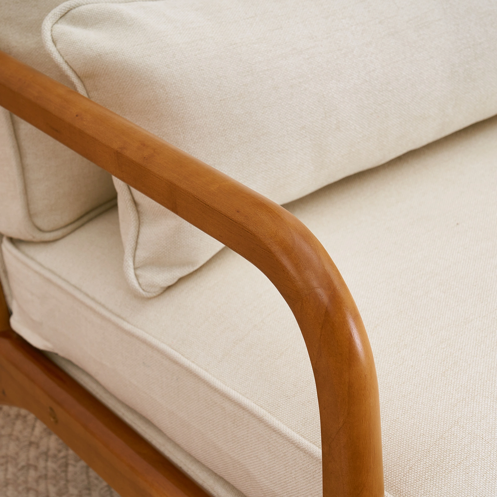 Oak Upholstered Single Lounge Chair with Oak Frame - Indoor Accent Chair, Off-White view 28