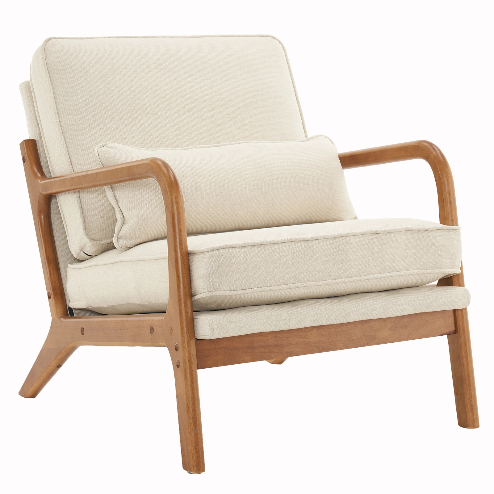Oak Upholstered Single Lounge Chair with Oak Frame - Indoor Accent Chair, Off-White view 3