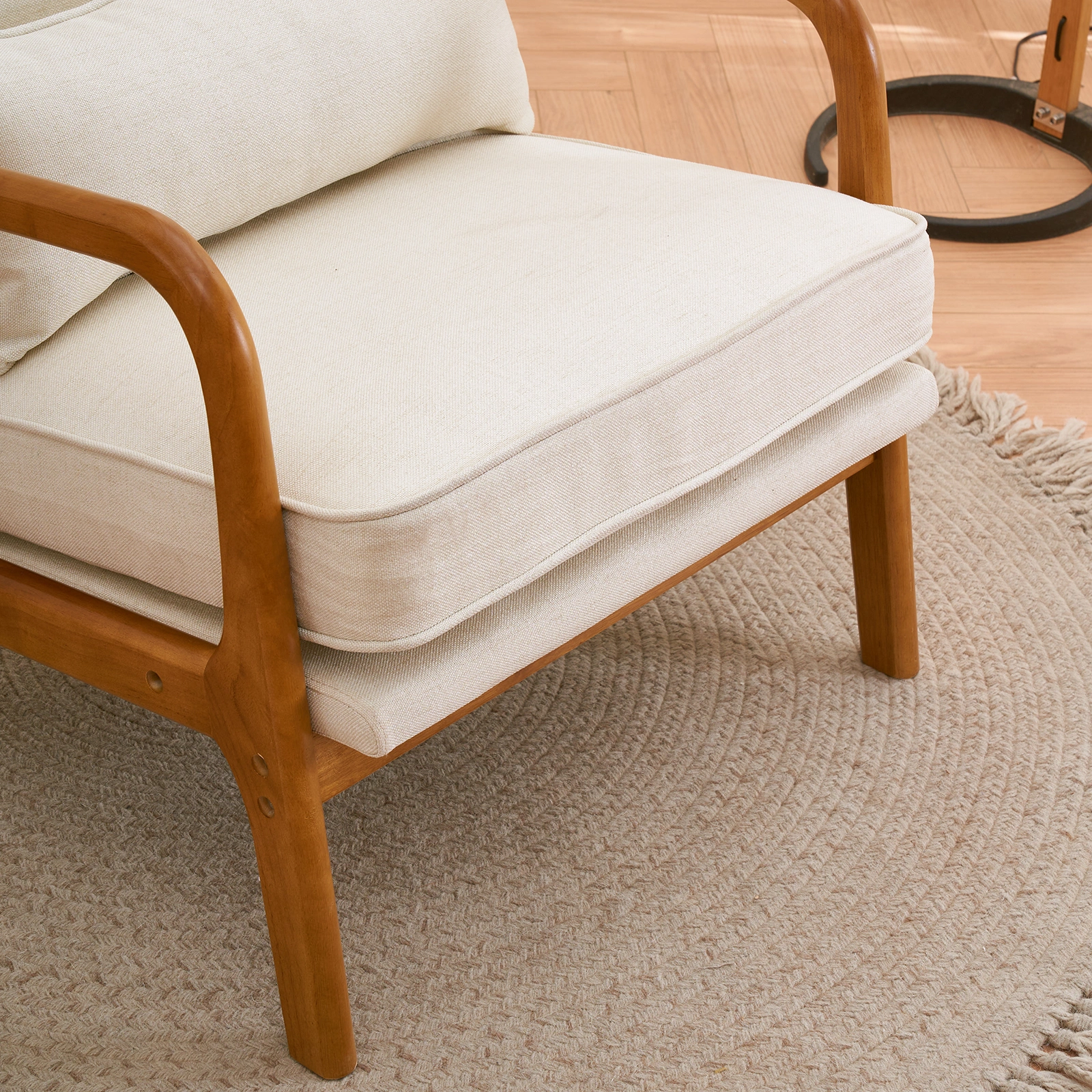 Oak Upholstered Single Lounge Chair with Oak Frame - Indoor Accent Chair, Off-White view 33