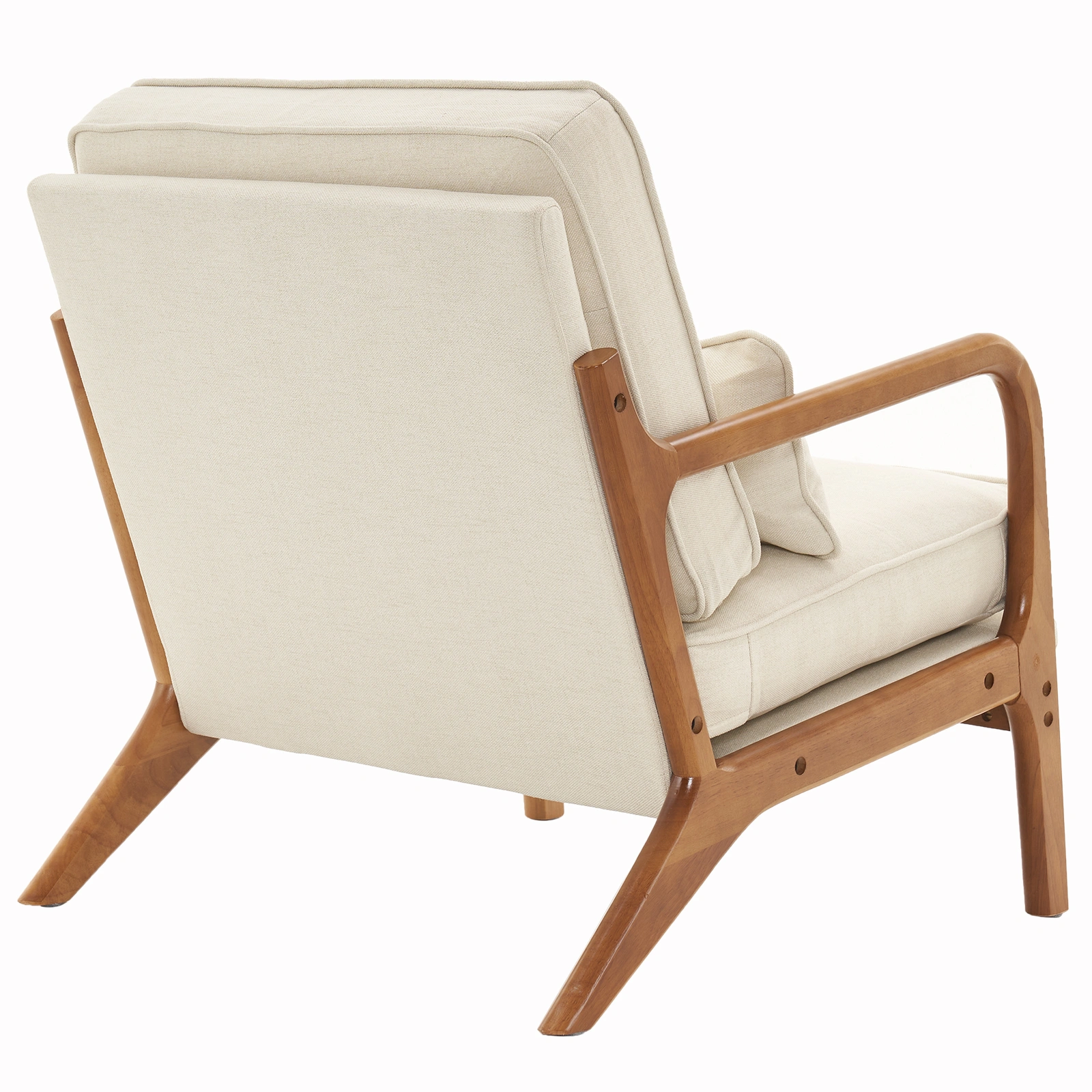 Oak Upholstered Single Lounge Chair with Oak Frame - Indoor Accent Chair, Off-White view 5