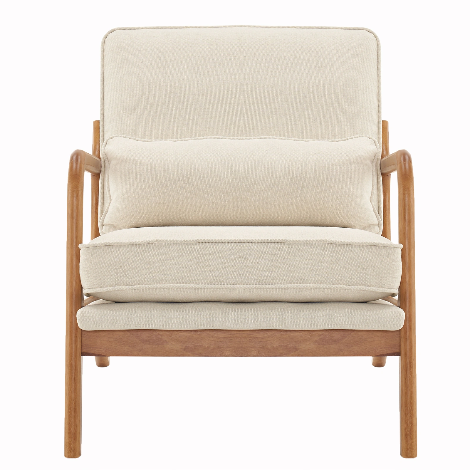 Oak Upholstered Single Lounge Chair with Oak Frame - Indoor Accent Chair, Off-White view 6