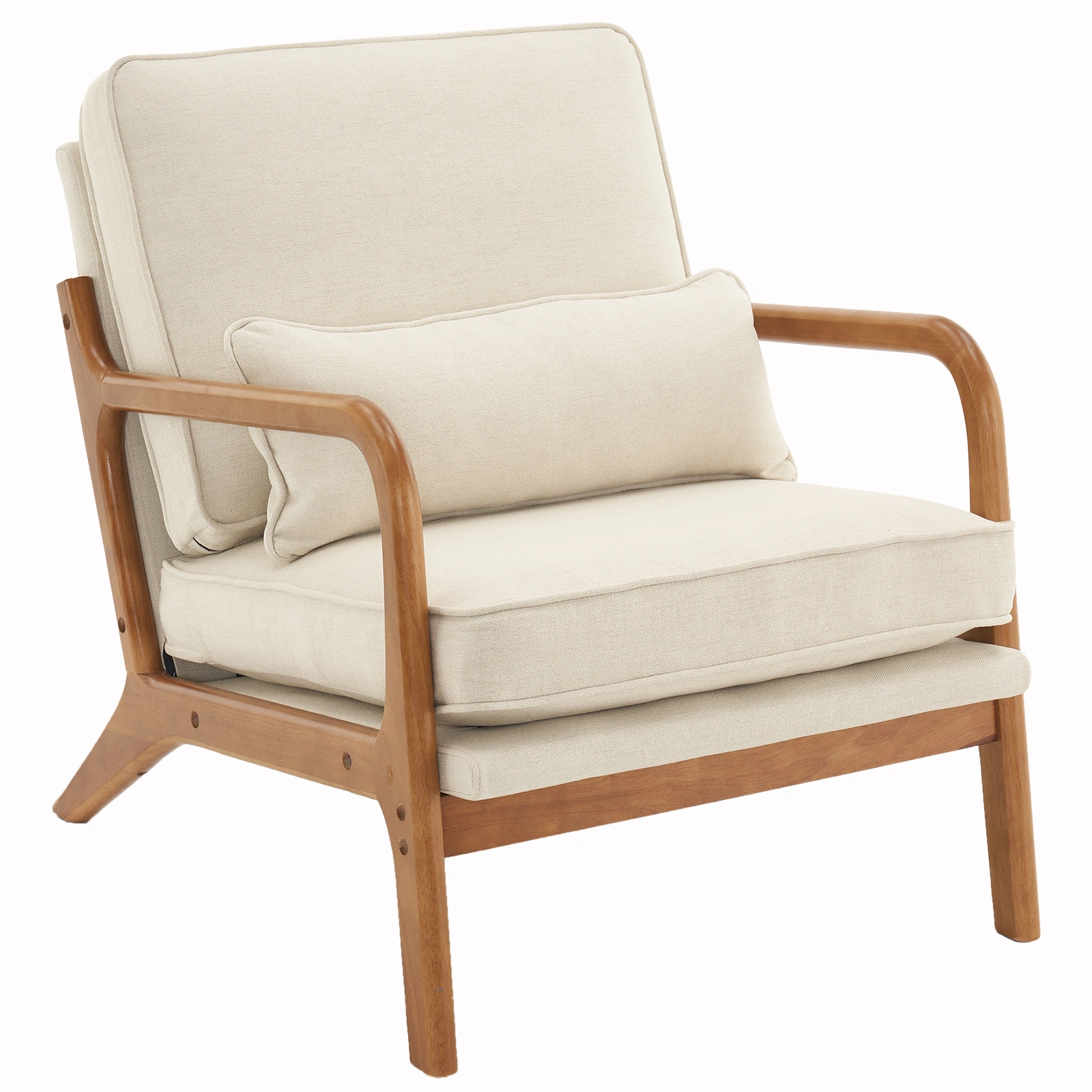 Oak Upholstered Single Lounge Chair with Oak Frame - Indoor Accent Chair, Off-White view 7