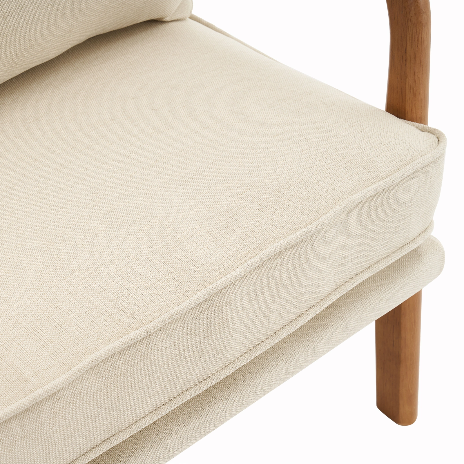 Oak Upholstered Single Lounge Chair with Oak Frame - Indoor Accent Chair, Off-White view 8