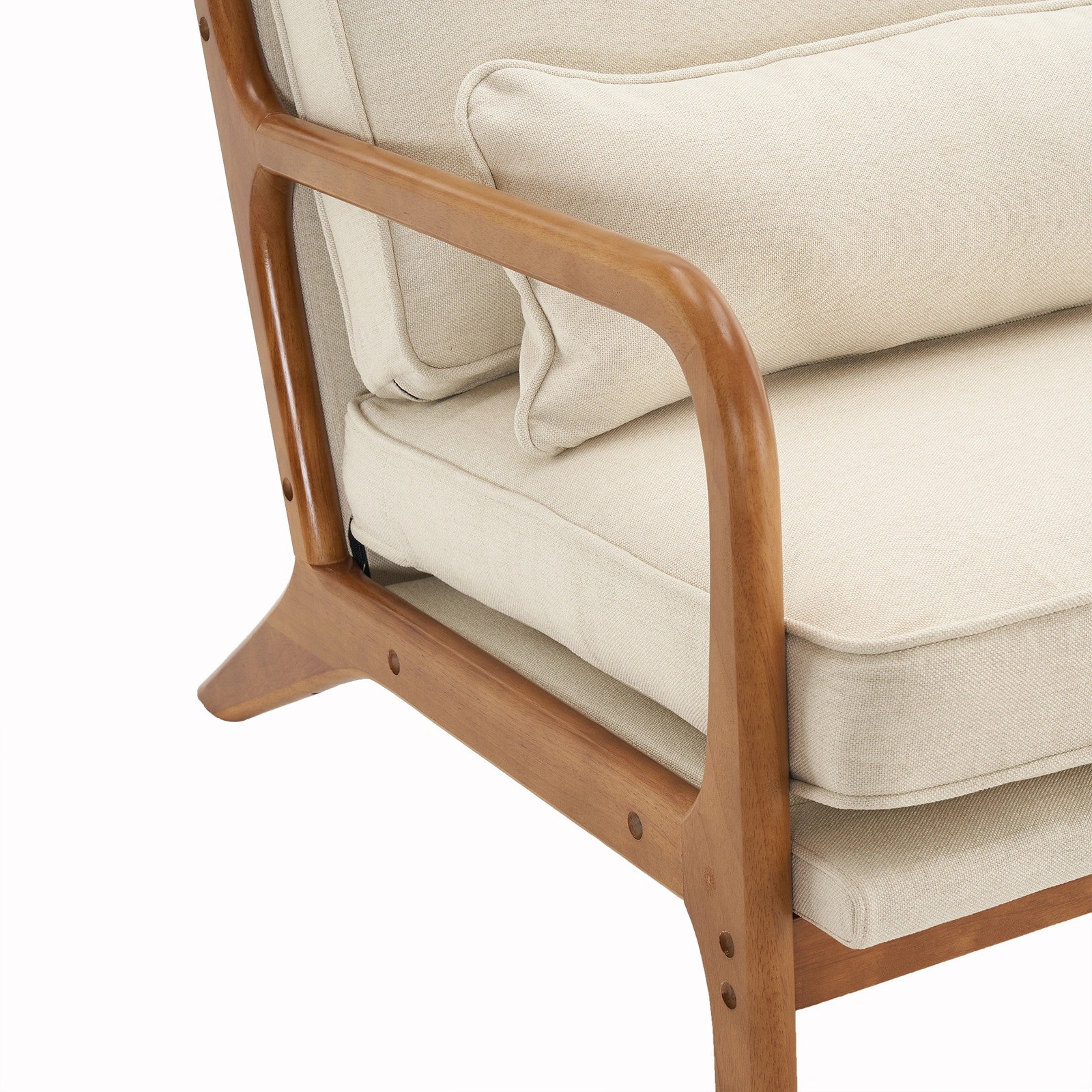 Oak Upholstered Single Lounge Chair with Oak Frame - Indoor Accent Chair, Off-White view 9